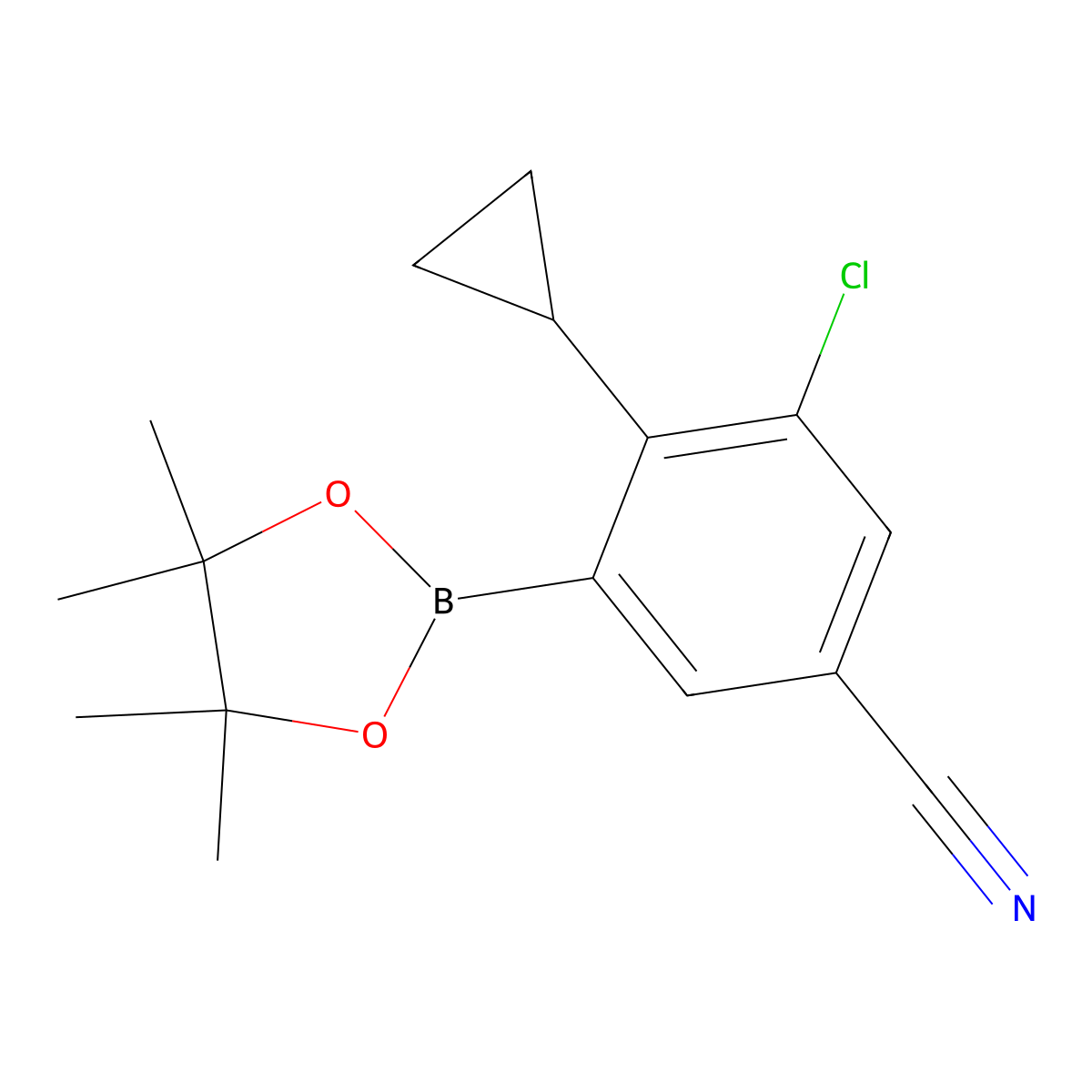 3-Chloro-2-cyclopropyl-5-cyanophenylboronic acid pinacol ester molecular structure, CAS 2223042-95-1