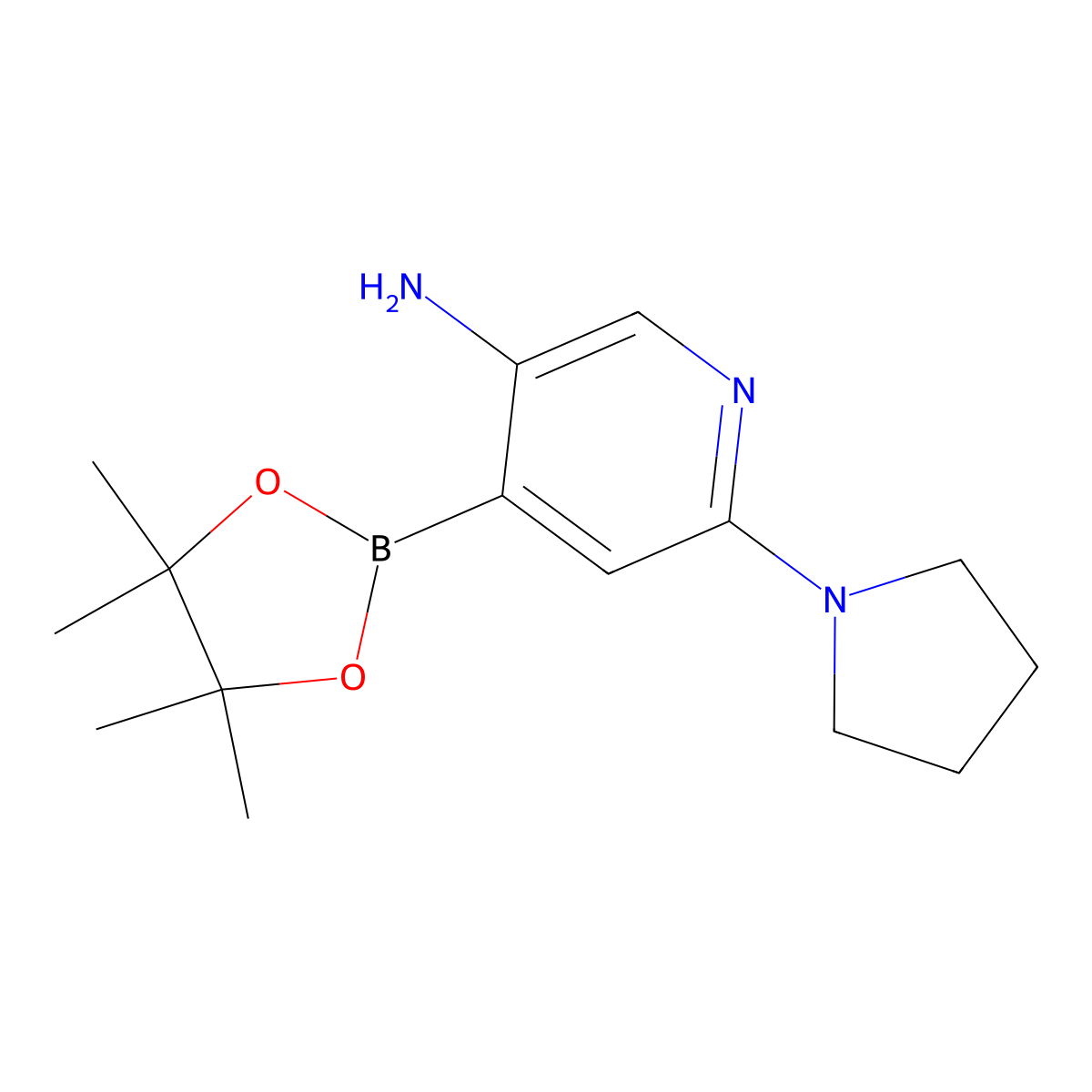 3-Amino-6-(pyrrolidino)pyridine-4-boronic acid pinacol ester molecular structure, CAS 2223042-96-2