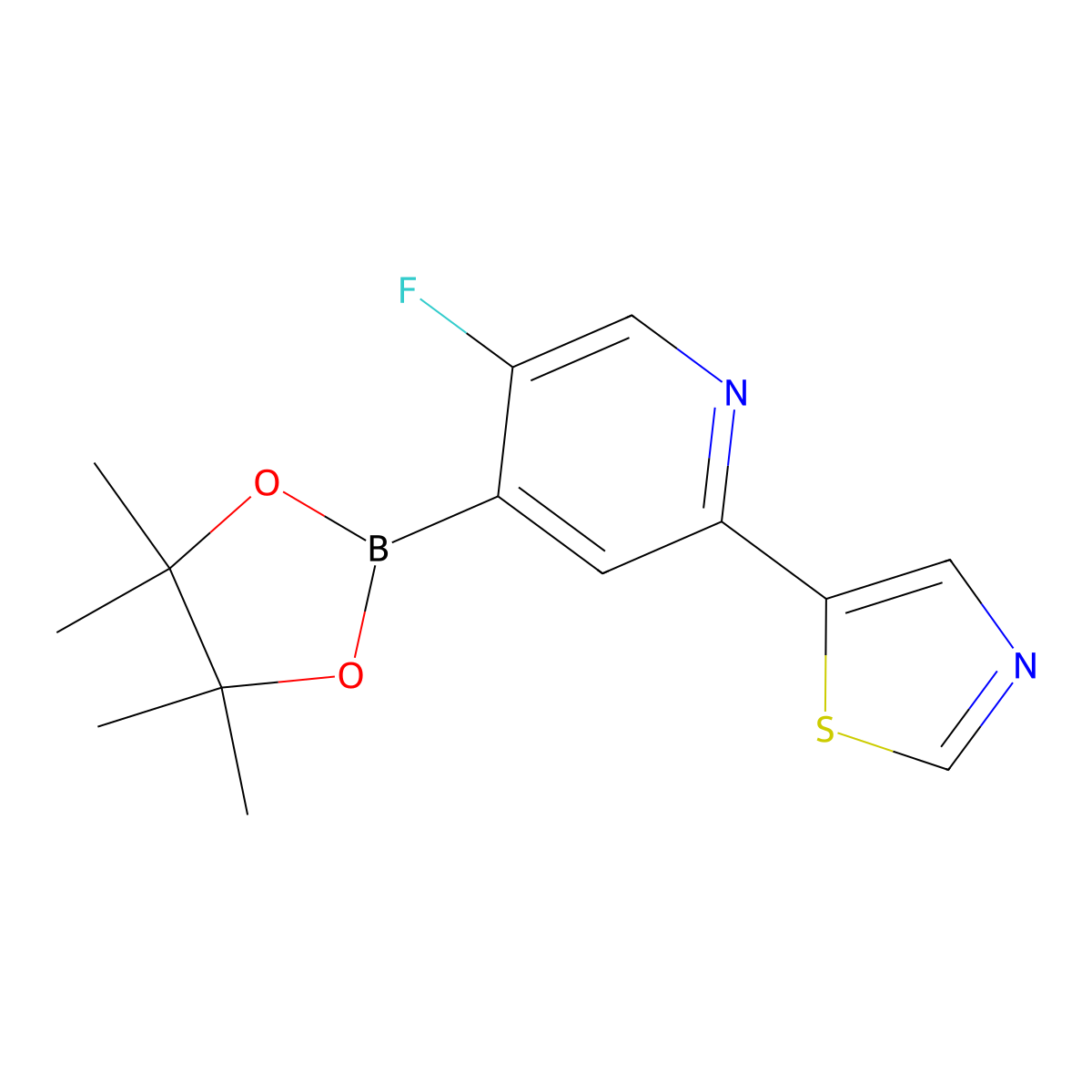 5-Fluoro-2-(thiazol-5-yl)pyridine-4-boronic acid pinacol ester molecular structure, CAS 2223043-07-8