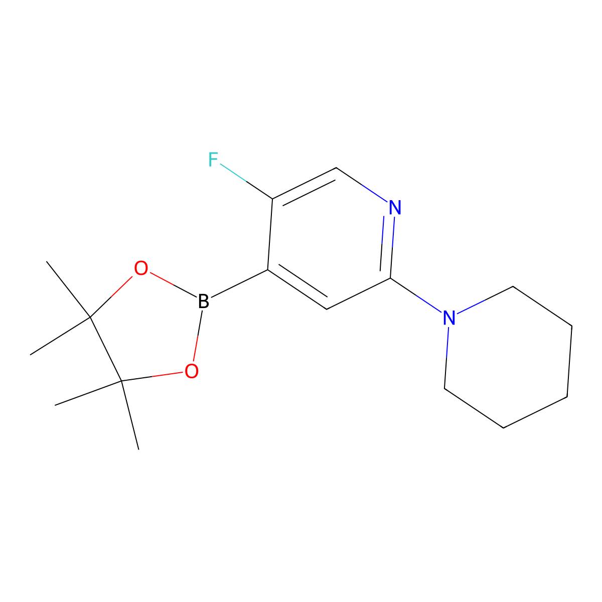 5-Fluoro-2-(piperidin-1-yl)pyridine-4-boronic acid pinacol ester molecular structure, CAS 2223043-16-9