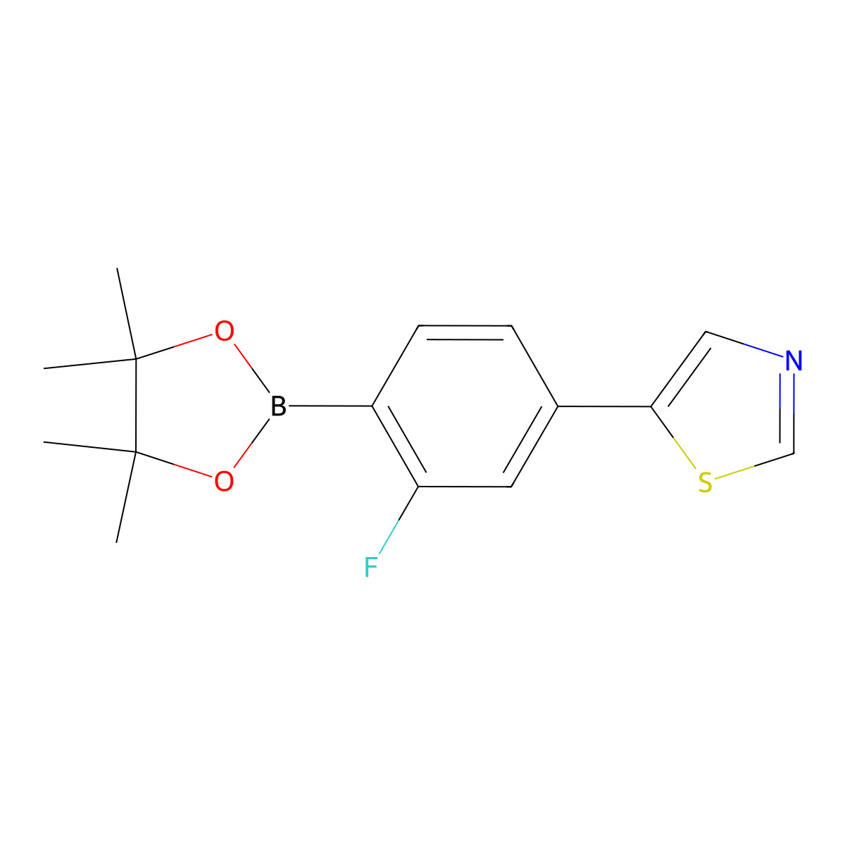 4-(Thiazol-5-yl)-2-fluorophenylboronic acid pinacol ester molecular structure, CAS 2223043-18-1