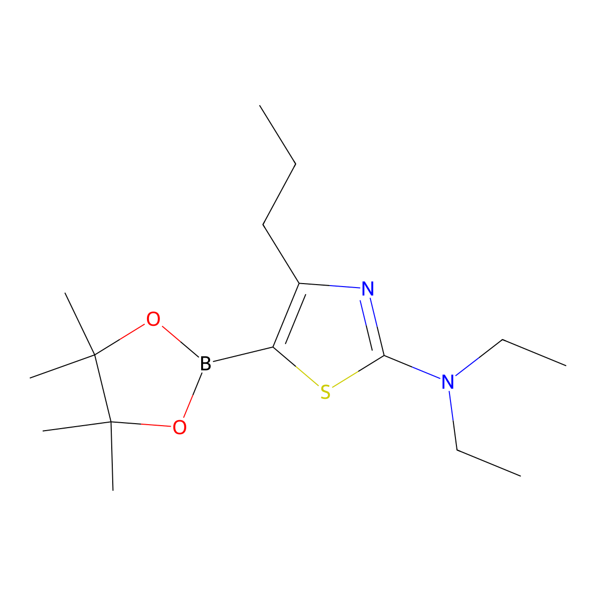 4-(n-Propyl)-2-(diethylamino)thiazole-5-boronic acid pinacol ester molecular structure, CAS 2223043-22-7