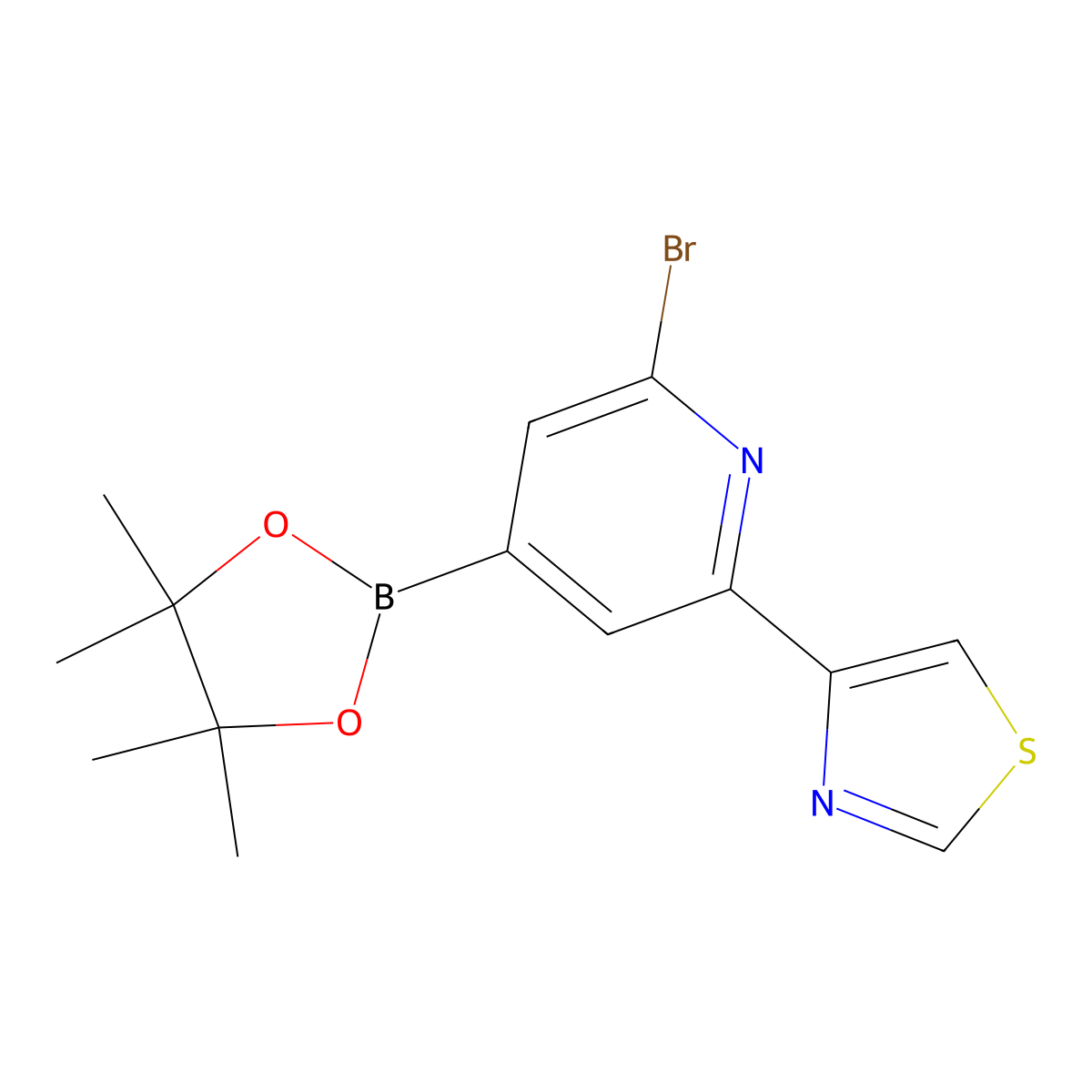 2-Bromo-6-(thiazol-4-yl)pyridine-4-boronic acid pinacol ester molecular structure, CAS 2223043-52-3