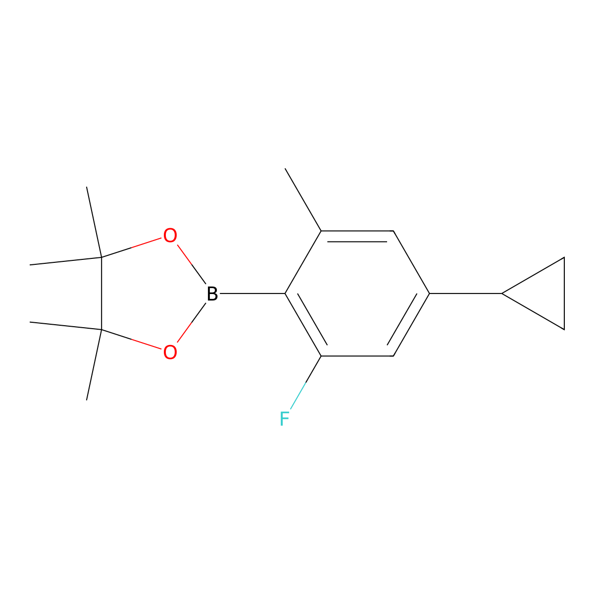 2-Fluoro-6-methyl-4-cyclopropylphenylboronic acid pinacol ester molecular structure, CAS 2223043-60-3