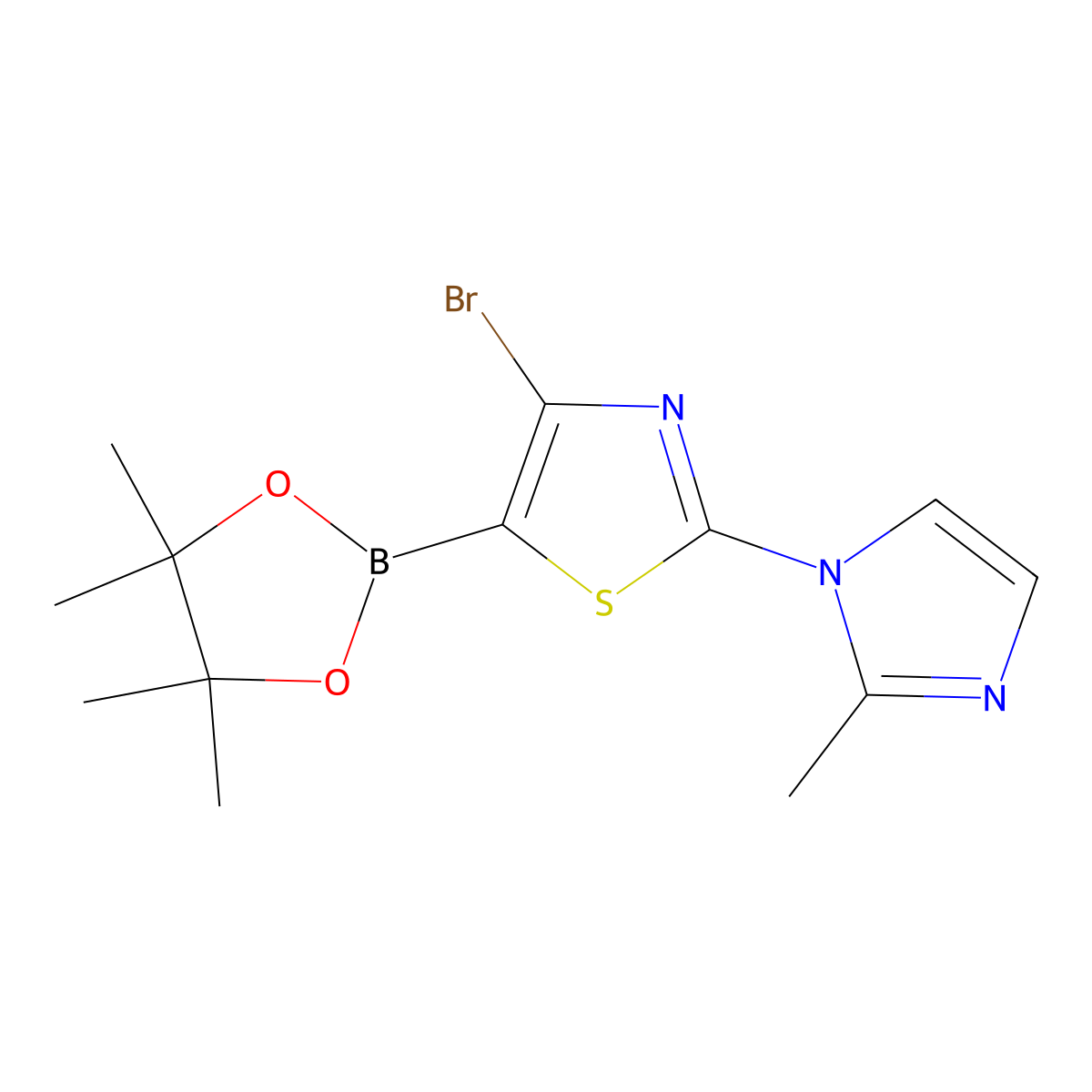 4-Bromo-2-(2-methylimidazol-1-yl)thiazole-5-boronic acid pinacol ester molecular structure, CAS 2223043-63-6