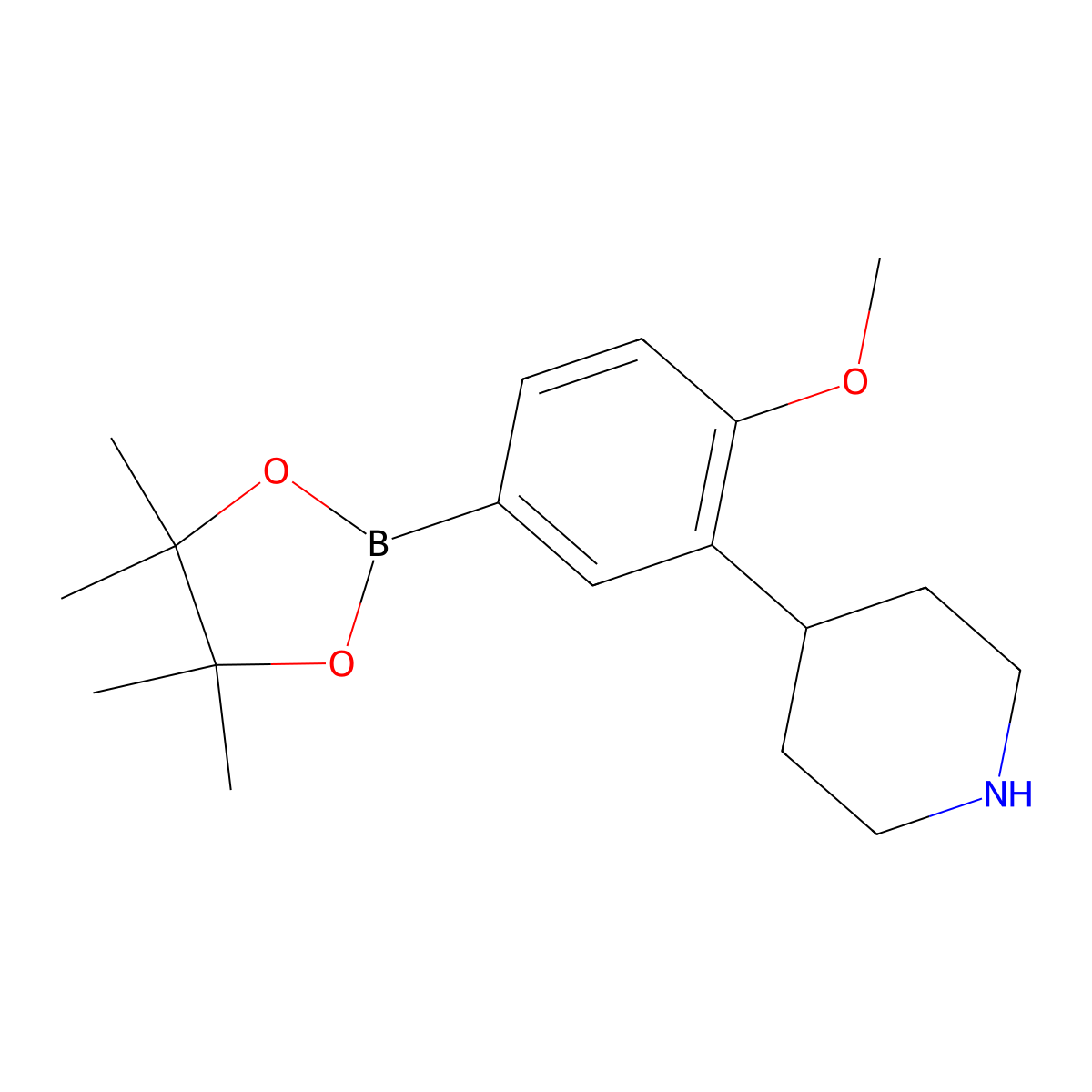 4-Methoxy-3-(piperidin-4-yl)phenylboronic acid pinacol ester molecular structure, CAS 2223043-83-0