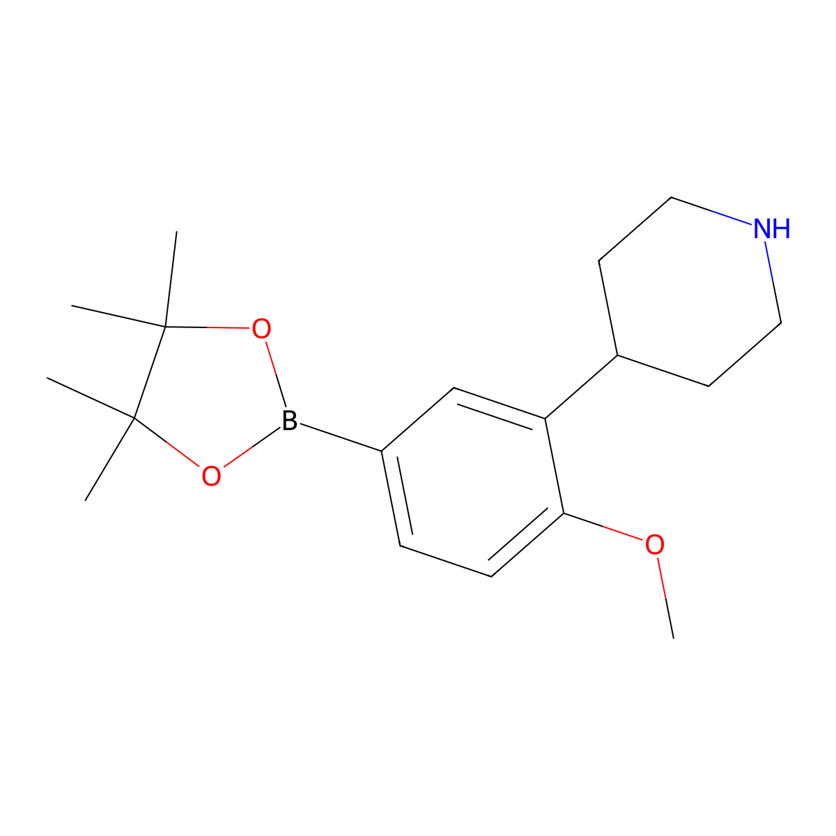 4-Methoxy-3-(piperidin-4-yl)phenylboronic acid pinacol ester molecular structure, CAS 2223043-83-0