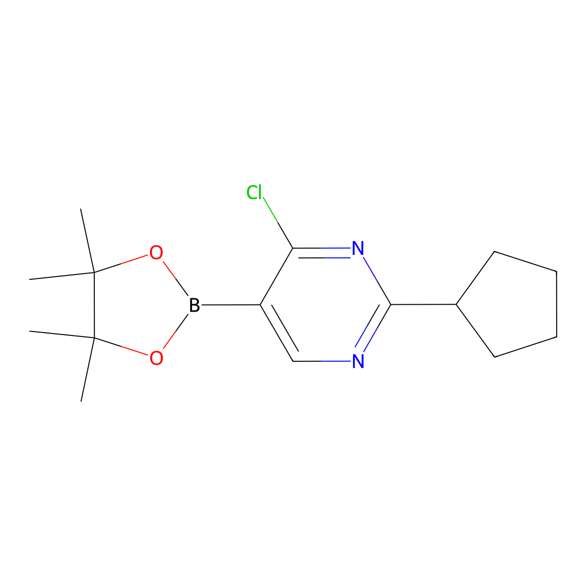 4-Chloro-2-(cyclopentyl)pyrimidine-5-boronic acid pinacol ester molecular structure, CAS 2223043-96-5