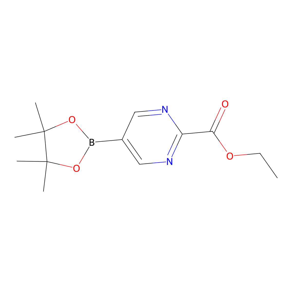 Ethyl 5-(4,4,5,5-tetramethyl-1,3,2-dioxaborolan-2-yl)pyrimidine-2-carboxylate molecular structure, CAS 2223043-99-8