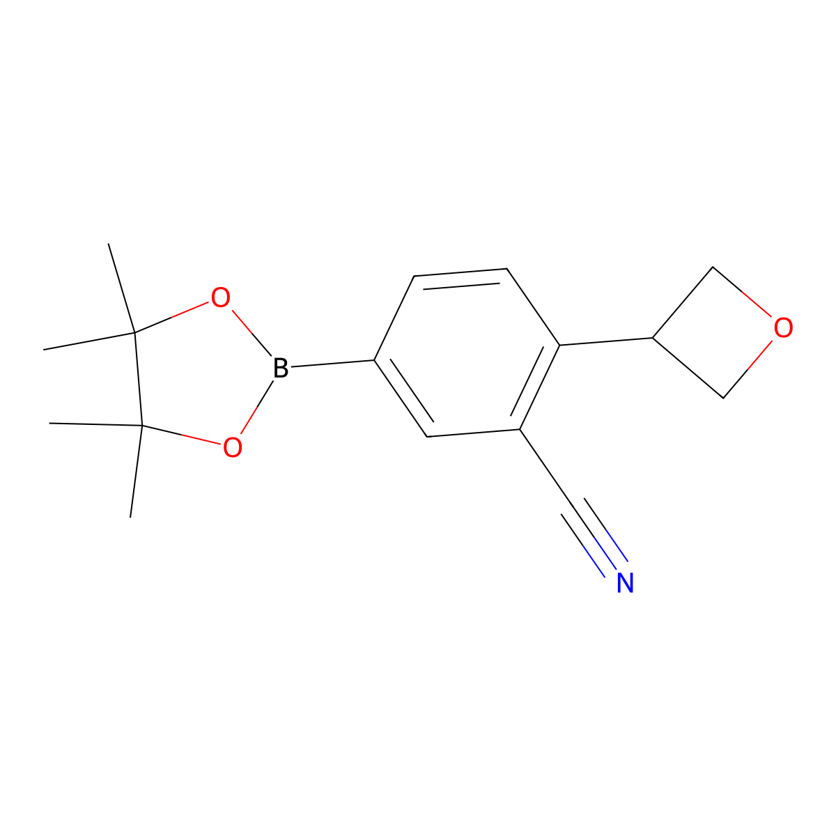 2-(Oxetan-3-yl)-5-(4,4,5,5-tetramethyl-1,3,2-dioxaborolan-2-yl)benzonitrile molecular structure, CAS 2223044-08-2