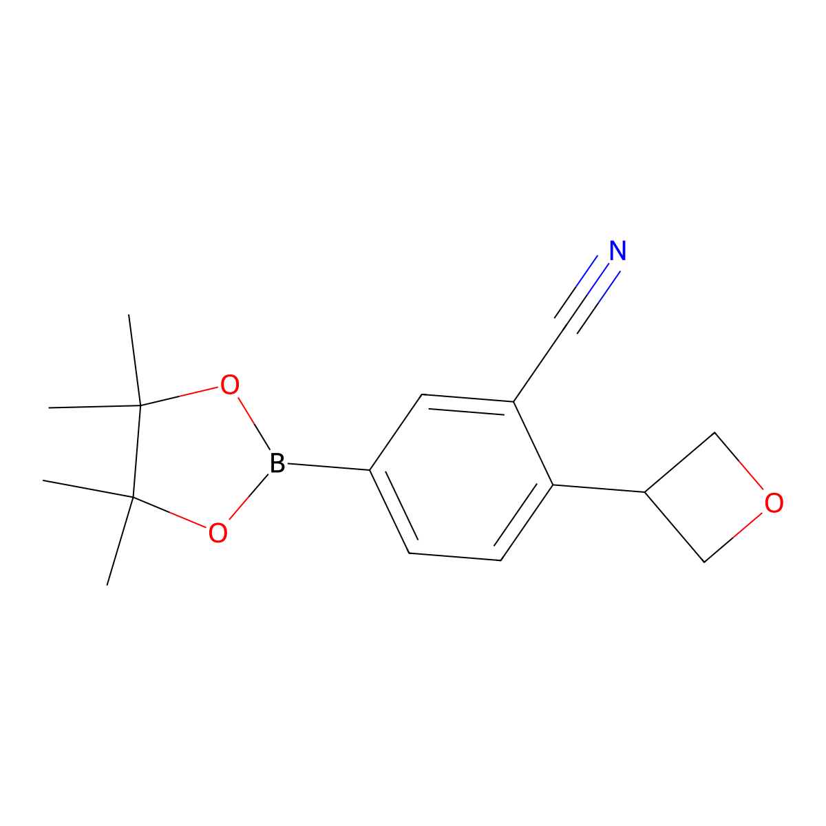 2-(Oxetan-3-yl)-5-(4,4,5,5-tetramethyl-1,3,2-dioxaborolan-2-yl)benzonitrile molecular structure, CAS 2223044-08-2