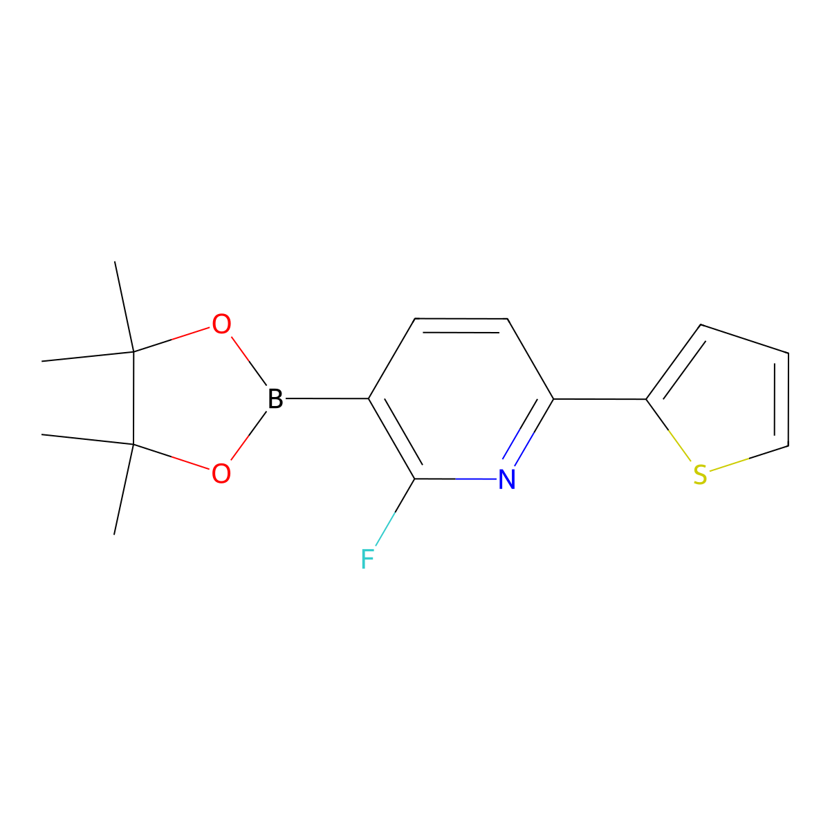 2-Fluoro-6-(2-thienyl)pyridine-3-boronic acid pinacol ester molecular structure, CAS 2223044-51-5