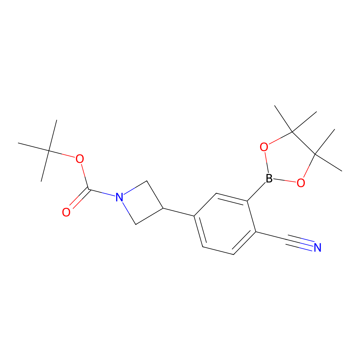 Tert-butyl 3-(4-cyano-3-(4,4,5,5-tetramethyl-1,3,2-dioxaborolan-2-yl)phenyl)azetidine-1-carboxylate molecular structure, CAS 2223044-54-8