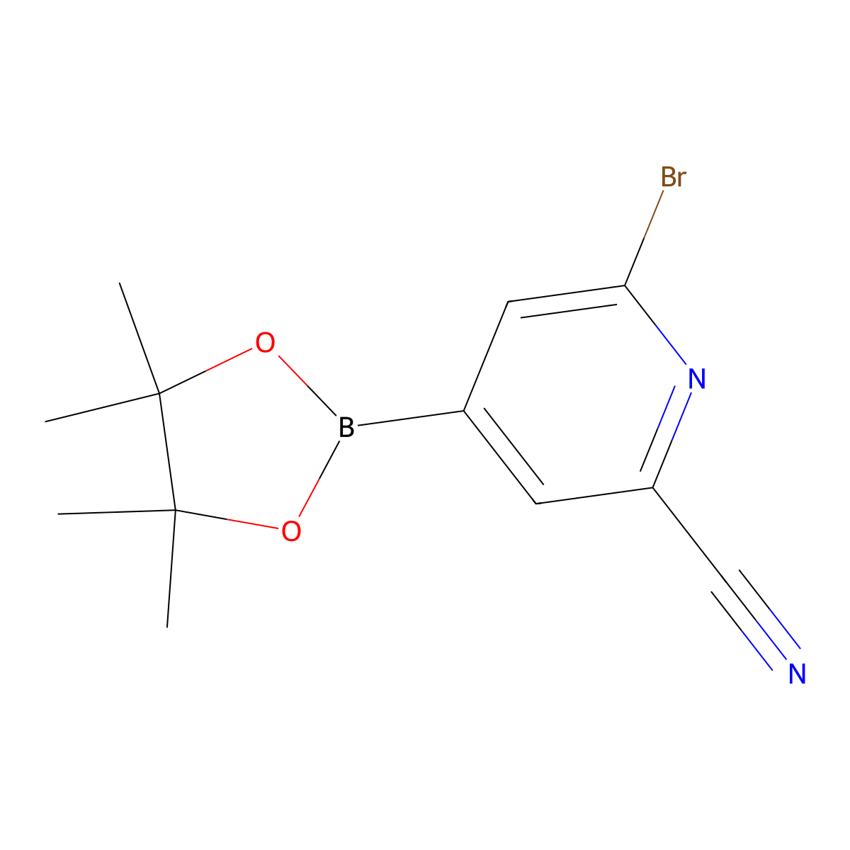 6-Bromo-4-(4,4,5,5-tetramethyl-1,3,2-dioxaborolan-2-YL)picolinonitrile molecular structure, CAS 2223044-64-0