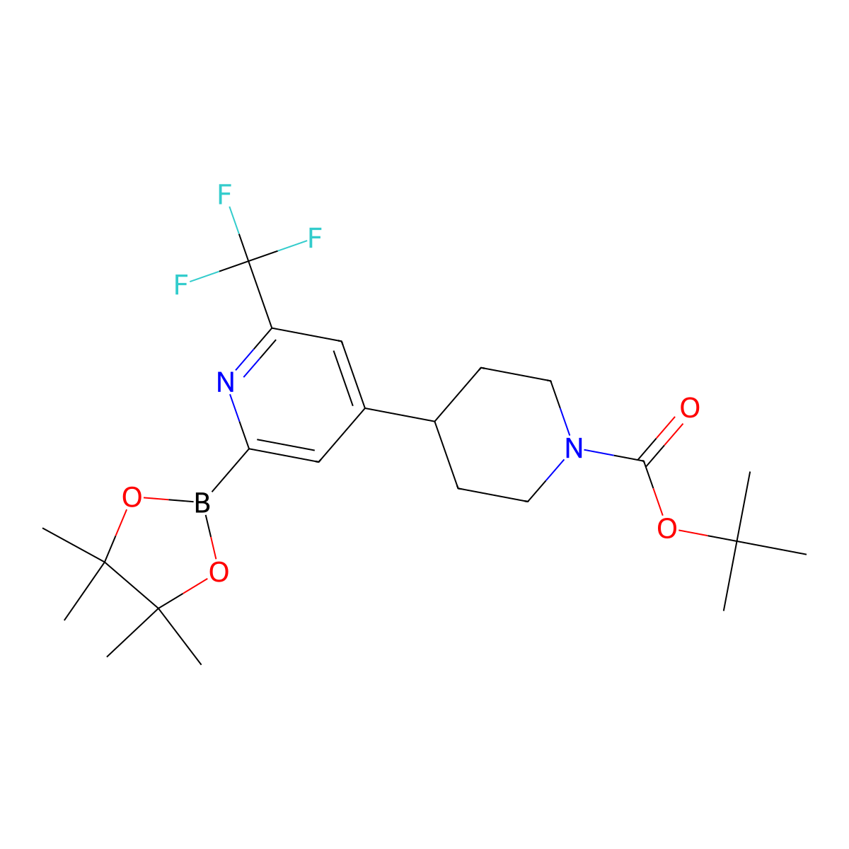 tert-Butyl 4-(2-(4,4,5,5-tetramethyl-1,3,2-dioxaborolan-2-yl)-6-(trifluoromethyl)pyridin-4-yl)piperidine-1-carboxylate molecular structure, CAS 2223044-90-2