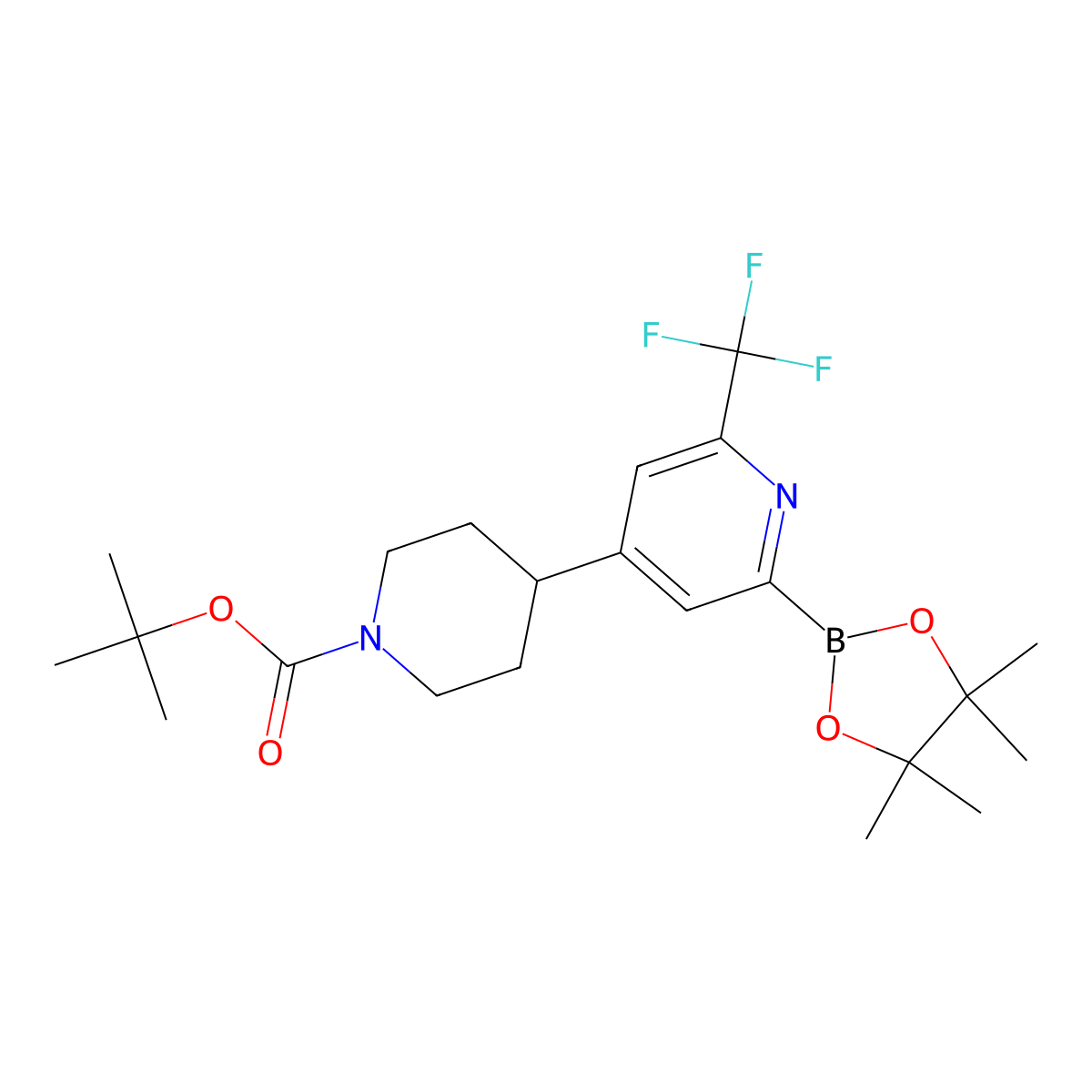 tert-Butyl 4-(2-(4,4,5,5-tetramethyl-1,3,2-dioxaborolan-2-yl)-6-(trifluoromethyl)pyridin-4-yl)piperidine-1-carboxylate molecular structure, CAS 2223044-90-2