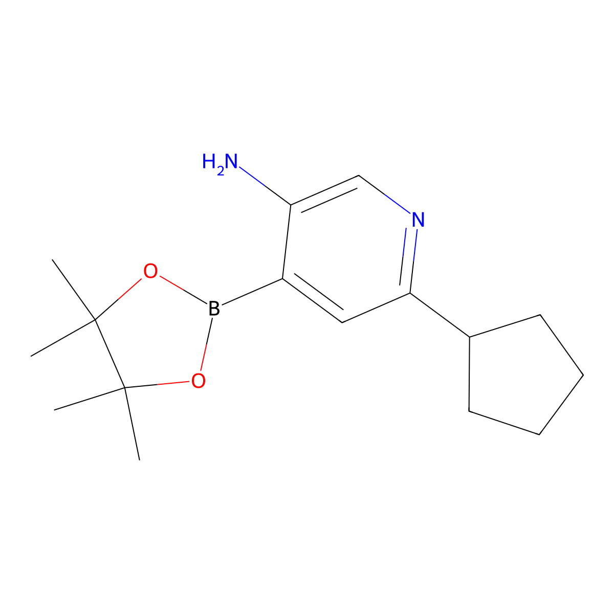 3-Amino-6-(cyclopentyl)pyridine-4-boronic acid pinacol ester molecular structure, CAS 2223045-02-9