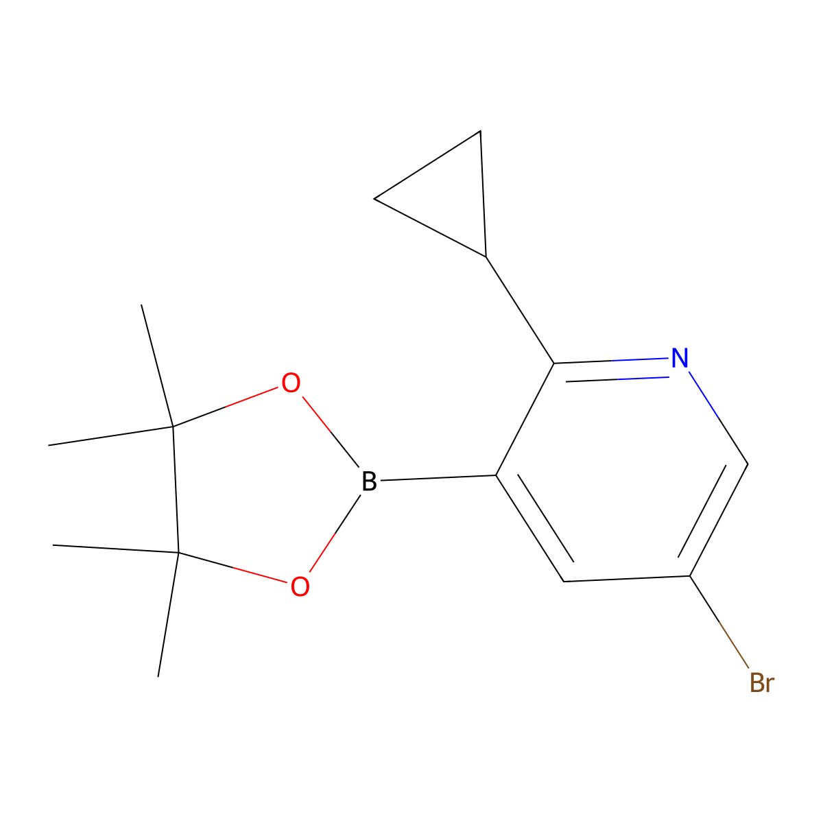 5-Bromo-2-cyclopropyl-3-(4,4,5,5-tetramethyl-1,3,2-dioxaborolan-2-yl)pyridine molecular structure, CAS 2223045-09-6