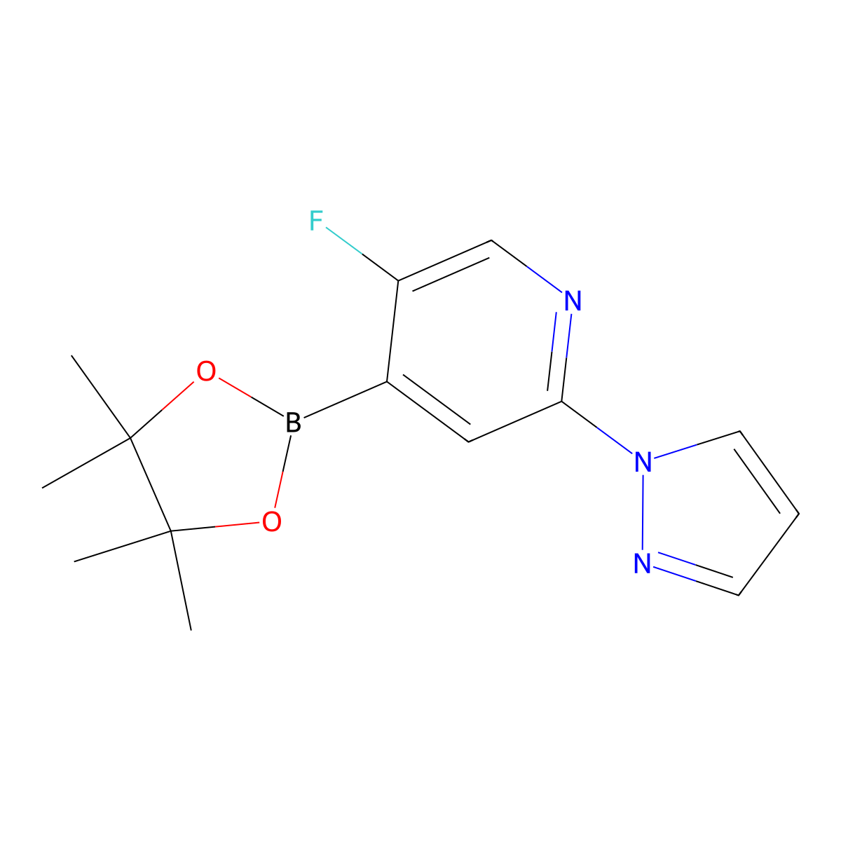 5-Fluoro-2-(1H-pyrazol-1-yl)pyridine-4-boronic acid pinacol ester molecular structure, CAS 2223045-29-0