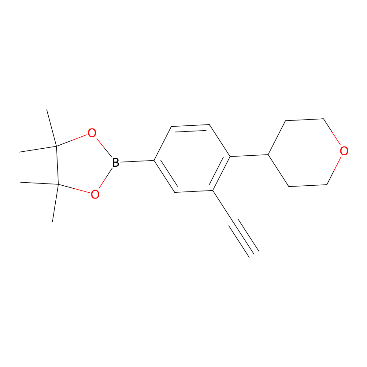 2-(3-ethynyl-4-(tetrahydro-2H-pyran-4-yl)phenyl)-4,4,5,5-tetramethyl-1,3,2-dioxaborolane molecular structure, CAS 2223045-33-6