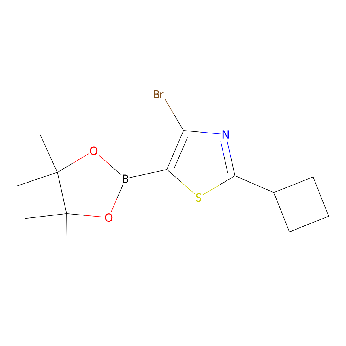 4-Bromo-2-(cyclobutyl)thiazole-5-boronic acid pinacol ester molecular structure, CAS 2223045-37-0