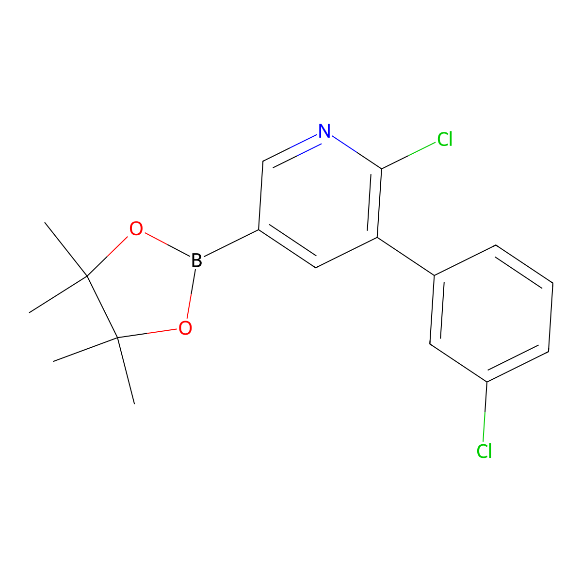6-Chloro-5-(3-chlorophenyl)pyridine-3-boronic acid pinacol ester molecular structure, CAS 2223045-41-6