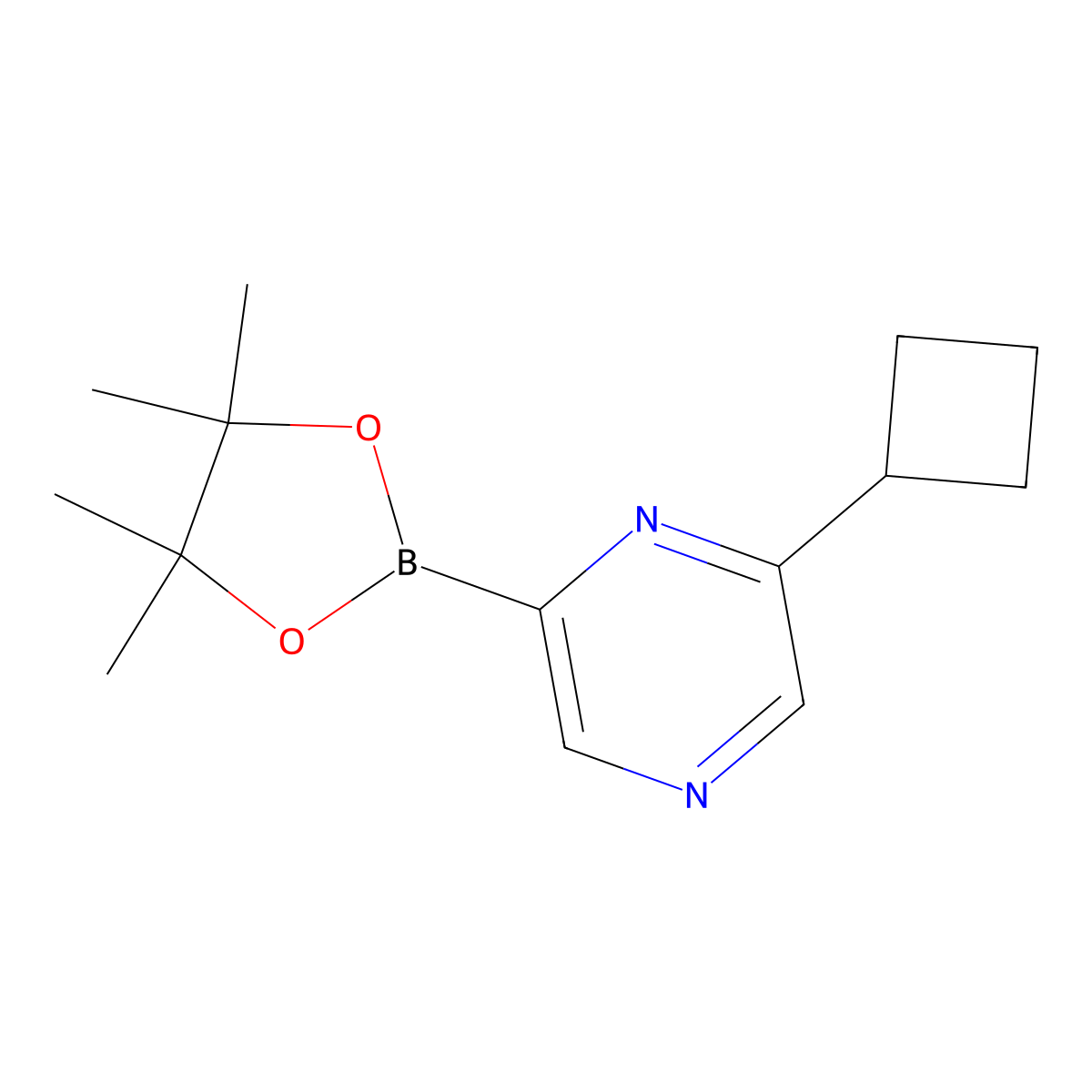2-Cyclobutyl-6-(4,4,5,5-tetramethyl-1,3,2-dioxaborolan-2-yl)pyrazine molecular structure, CAS 2223045-45-0