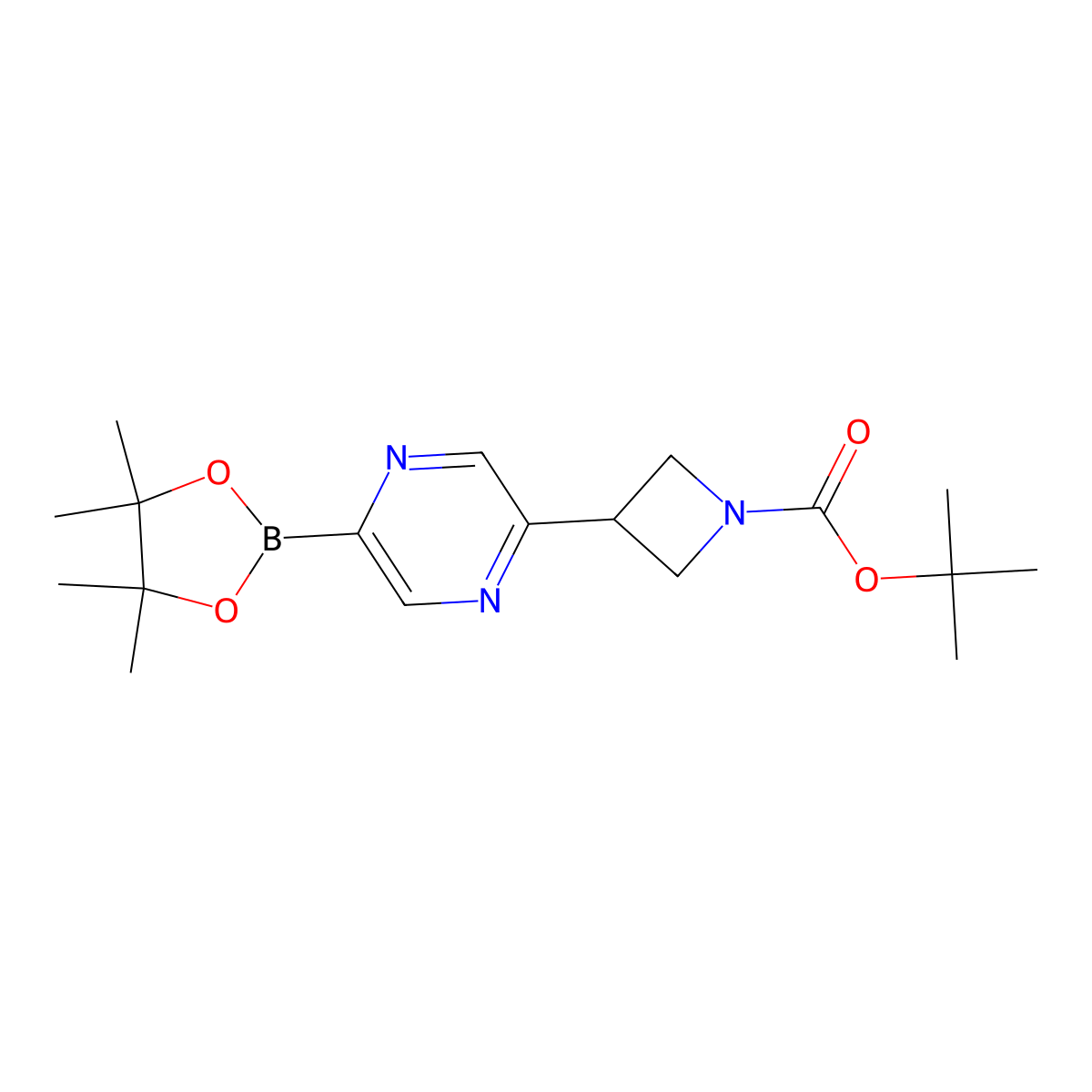 Tert-butyl 3-(5-(4,4,5,5-tetramethyl-1,3,2-dioxaborolan-2-yl)pyrazin-2-yl)azetidine-1-carboxylate molecular structure, CAS 2223045-49-4