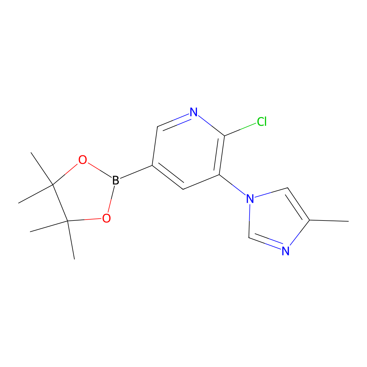 6-Chloro-5-(4-methylimidazol-1-yl)pyridine-3-boronic acid pinacol ester molecular structure, CAS 2223045-51-8