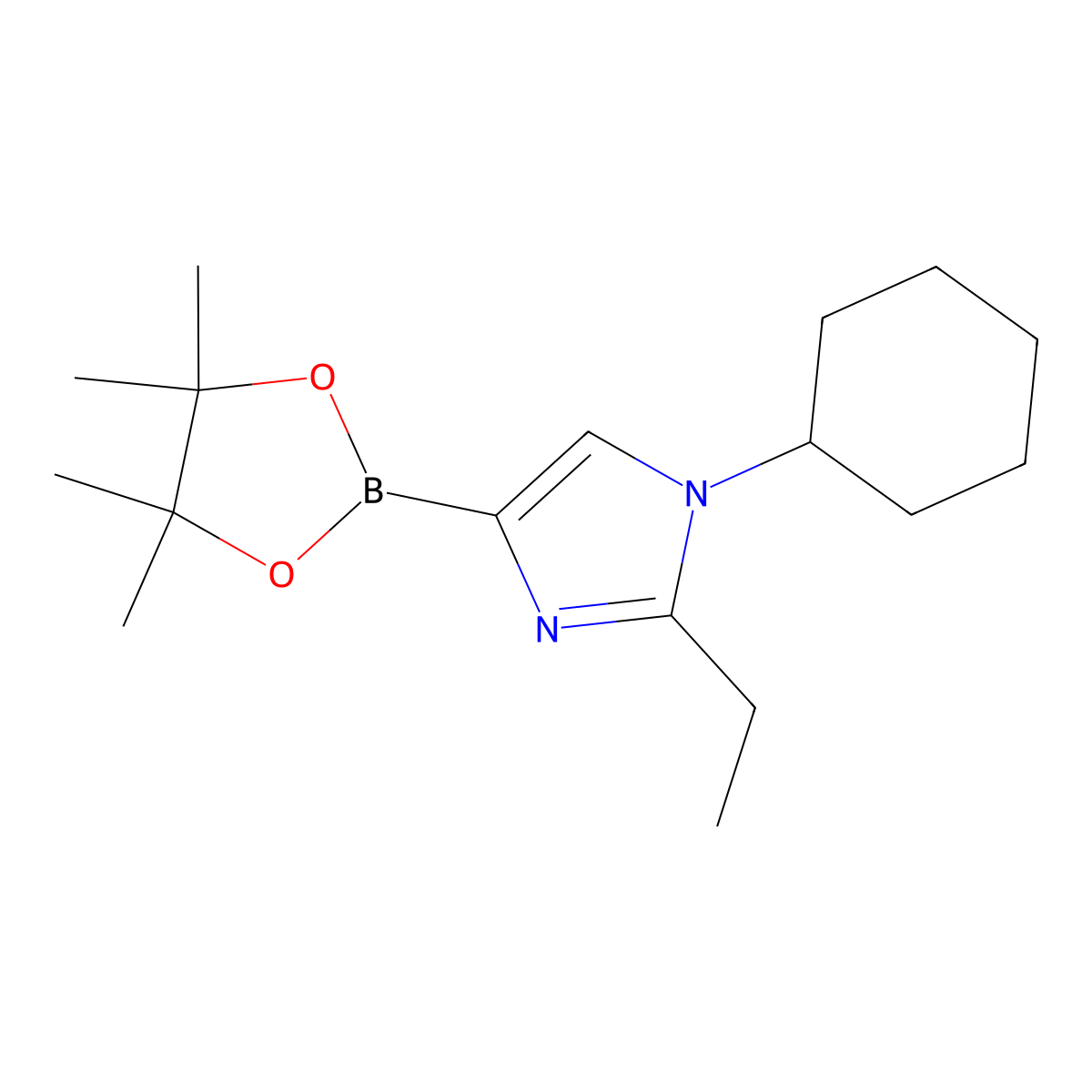 1-Cyclohexyl-2-ethyl-1H-imidazole-4-boronic acid pinacol ester molecular structure, CAS 2223045-53-0