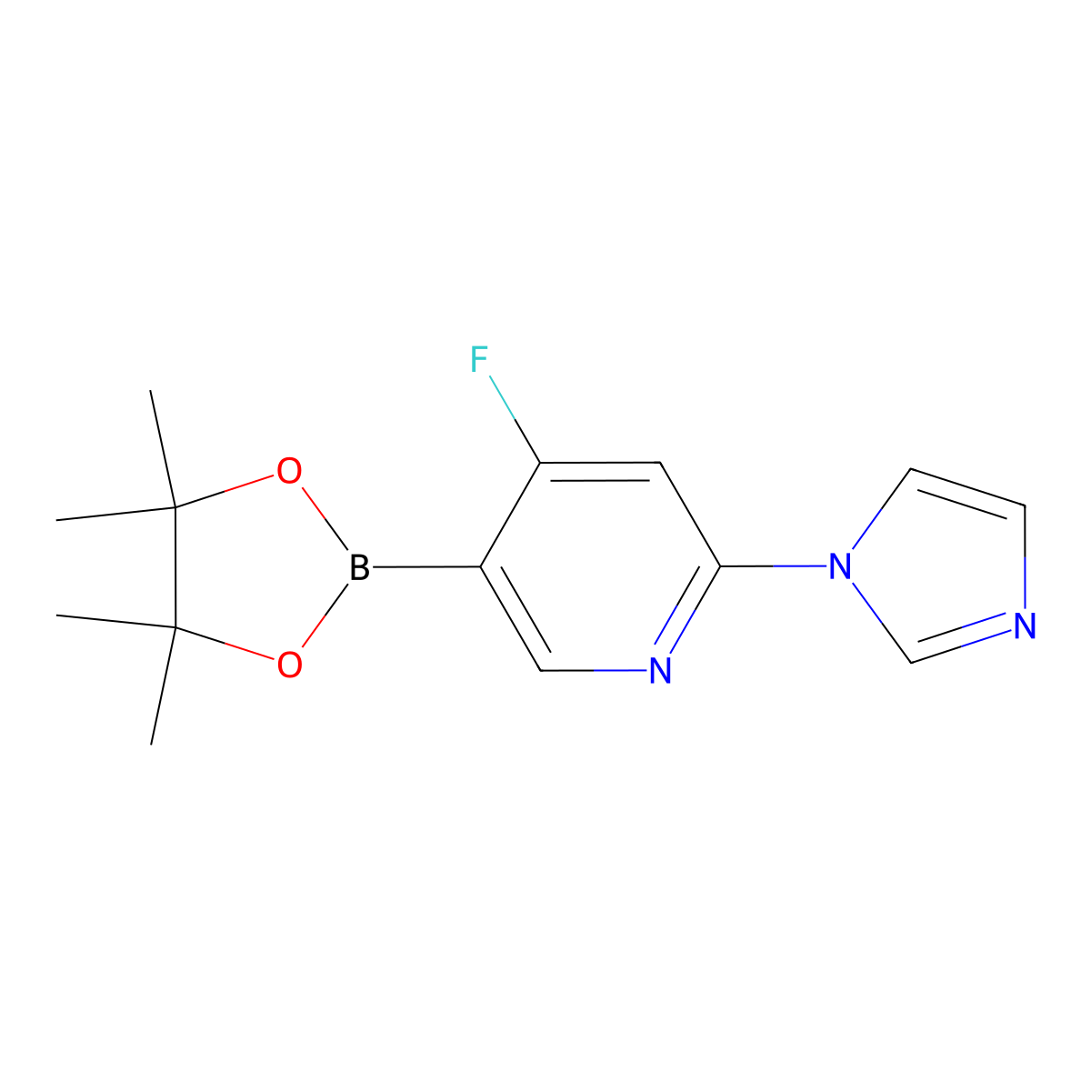 4-Fluoro-2-(imidazol-1-yl)pyridine-5-boronic acid pinacol ester molecular structure, CAS 2223045-57-4