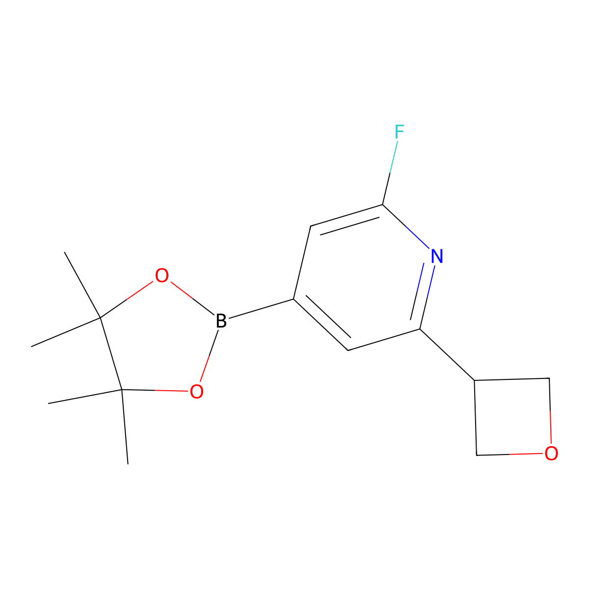 2-Fluoro-6-(oxetan-3-yl)-4-(4,4,5,5-tetramethyl-1,3,2-dioxaborolan-2-yl)pyridine molecular structure, CAS 2223045-61-0