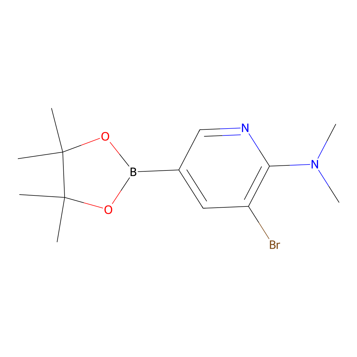 3-Bromo-N,N-dimethyl-5-(4,4,5,5-tetramethyl-1,3,2-dioxaborolan-2-YL)pyridin-2-amine molecular structure, CAS 2223045-64-3