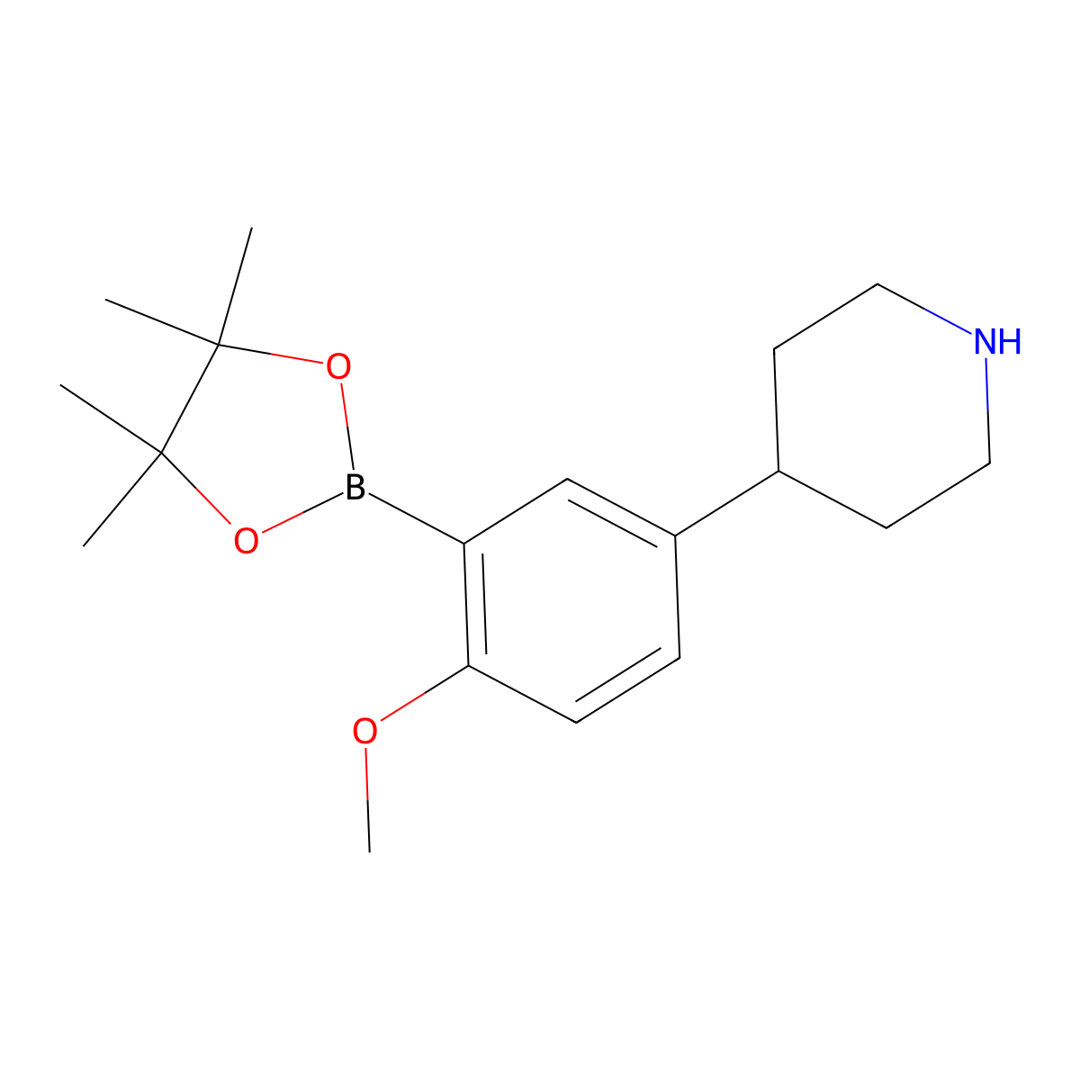 2-Methoxy-5-(piperidin-4-yl)phenylboronic acid pinacol ester molecular structure, CAS 2223045-70-1