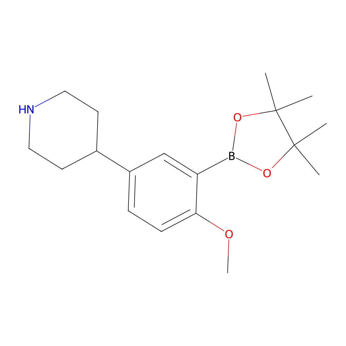 2-Methoxy-5-(piperidin-4-yl)phenylboronic acid pinacol ester molecular structure, CAS 2223045-70-1