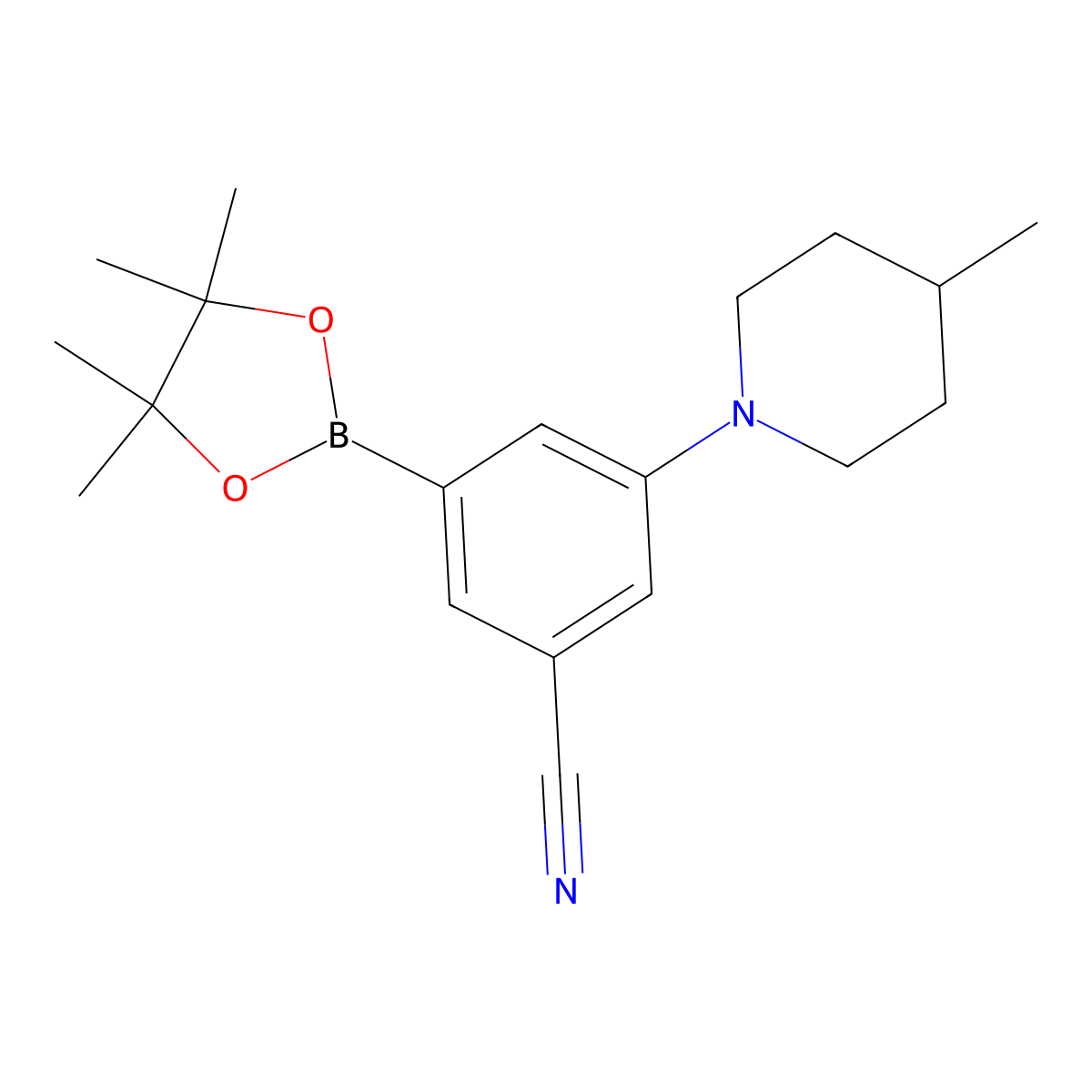 3-Cyano-5-(4-methylpiperidin-1-yl)phenylboronic acid pinacol ester molecular structure, CAS 2223045-79-0