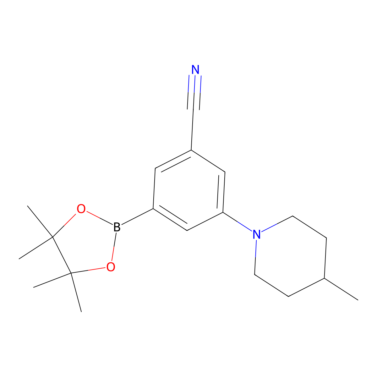 3-Cyano-5-(4-methylpiperidin-1-yl)phenylboronic acid pinacol ester molecular structure, CAS 2223045-79-0