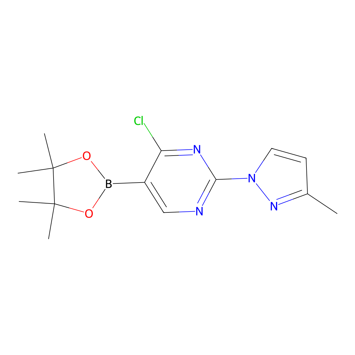 4-Chloro-2-(3-methyl-1H-pyrazol-1-yl)pyrimidine-5-boronic acid pinacol ester molecular structure, CAS 2223046-01-1