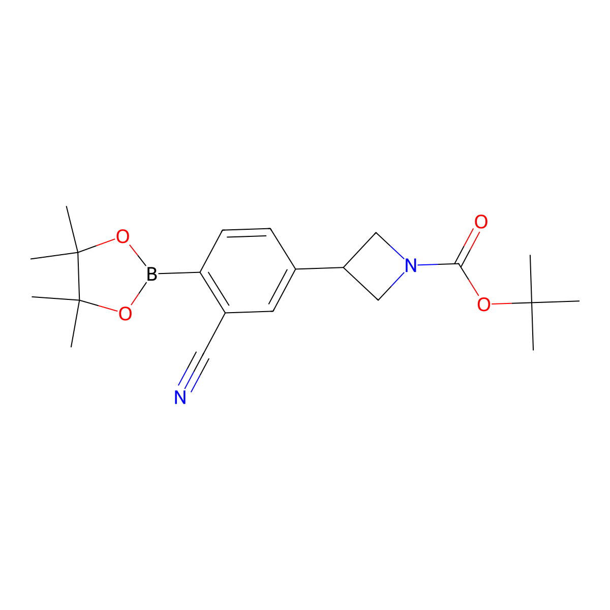 Tert-butyl 3-(3-cyano-4-(4,4,5,5-tetramethyl-1,3,2-dioxaborolan-2-yl)phenyl)azetidine-1-carboxylate molecular structure, CAS 2223046-28-2
