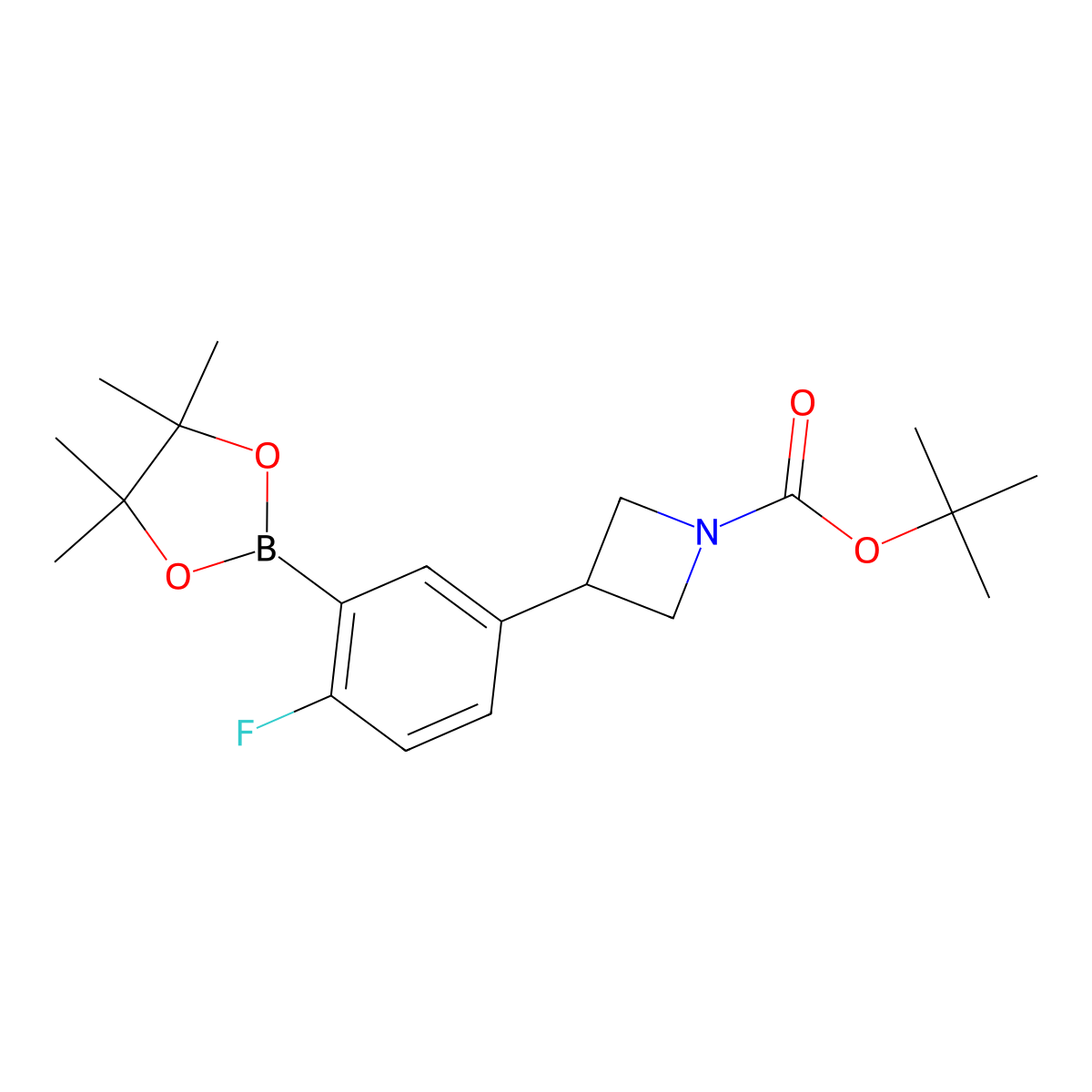Tert-butyl 3-(4-fluoro-3-(4,4,5,5-tetramethyl-1,3,2-dioxaborolan-2-yl)phenyl)azetidine-1-carboxylate molecular structure, CAS 2223046-33-9