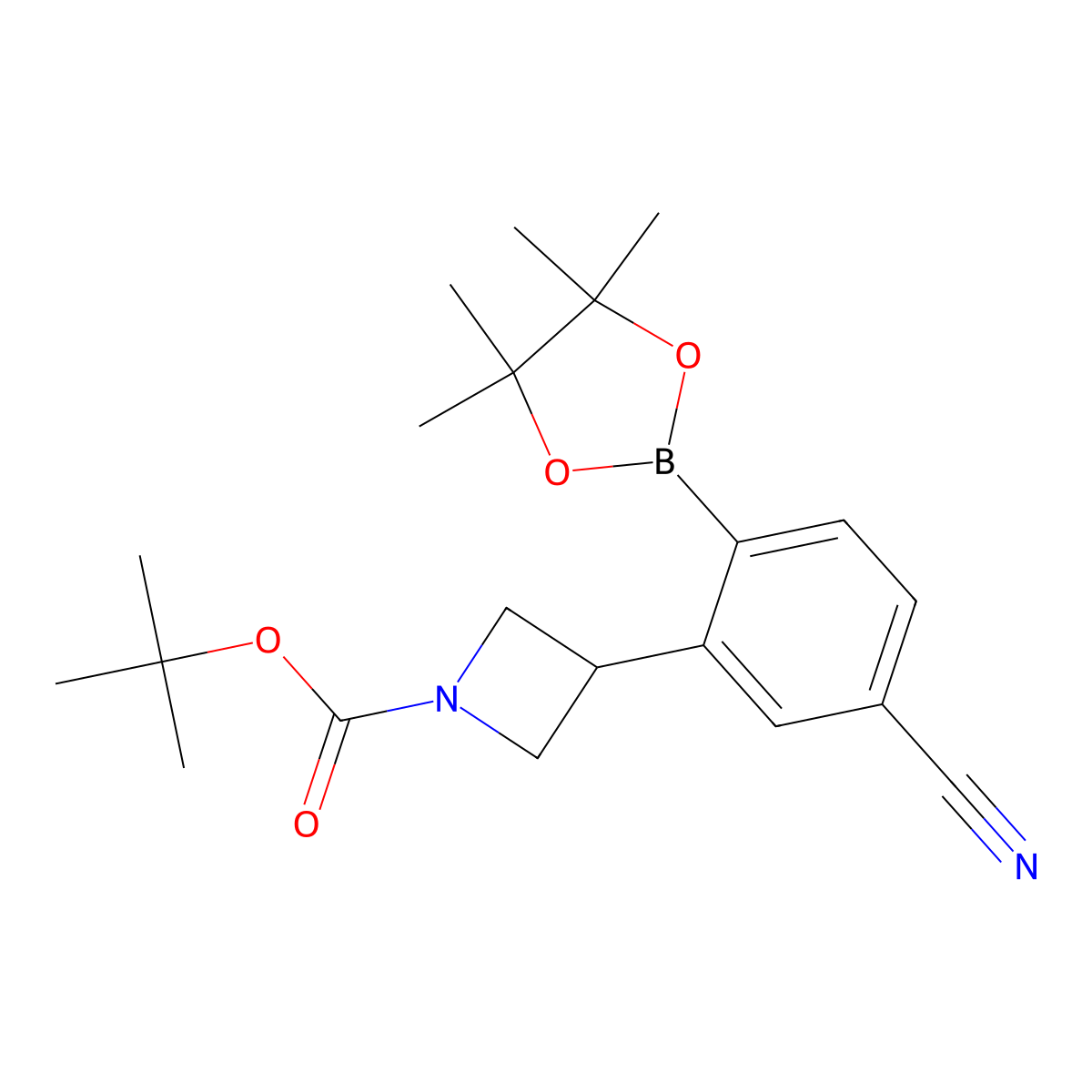 Tert-butyl 3-(5-cyano-2-(4,4,5,5-tetramethyl-1,3,2-dioxaborolan-2-yl)phenyl)azetidine-1-carboxylate molecular structure, CAS 2223046-39-5