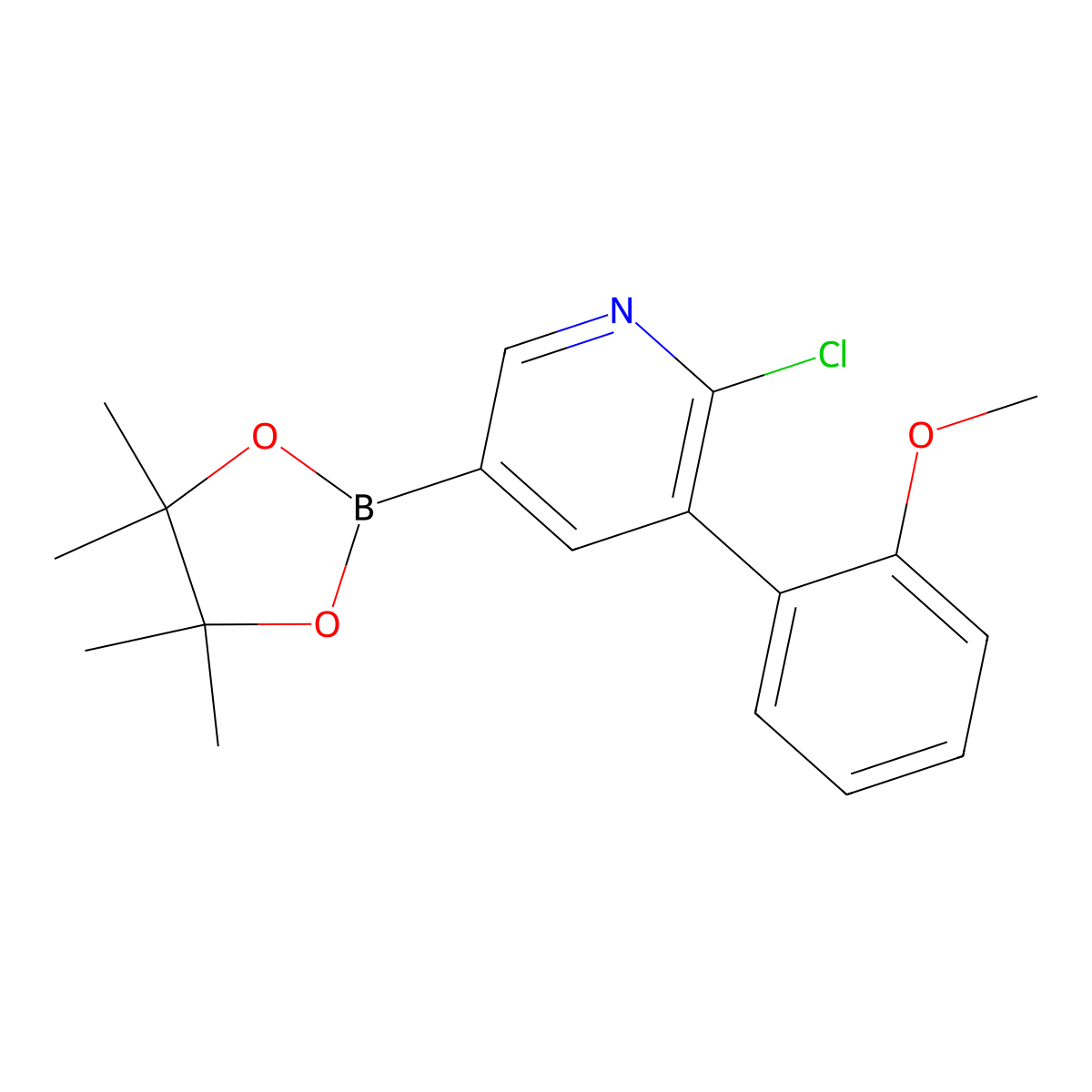 6-Chloro-5-(2-methoxyphenyl)pyridine-3-boronic acid pinacol ester molecular structure, CAS 2223046-40-8