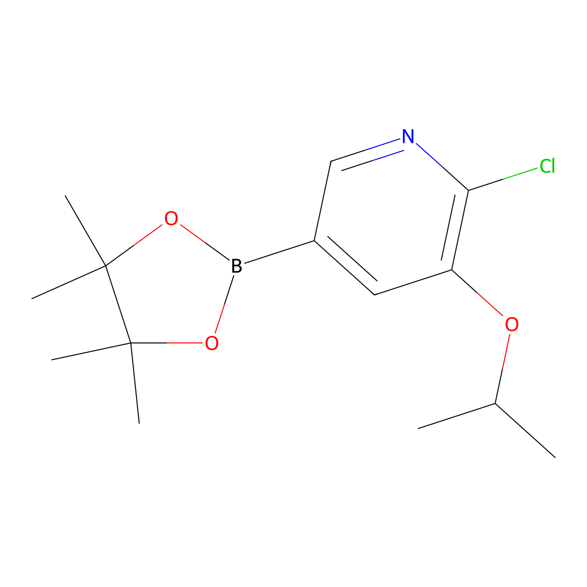 2-Chloro-3-isopropoxy-5-(tetramethyl-1,3,2-dioxaborolan-2-yl)pyridine molecular structure, CAS 2223046-44-2
