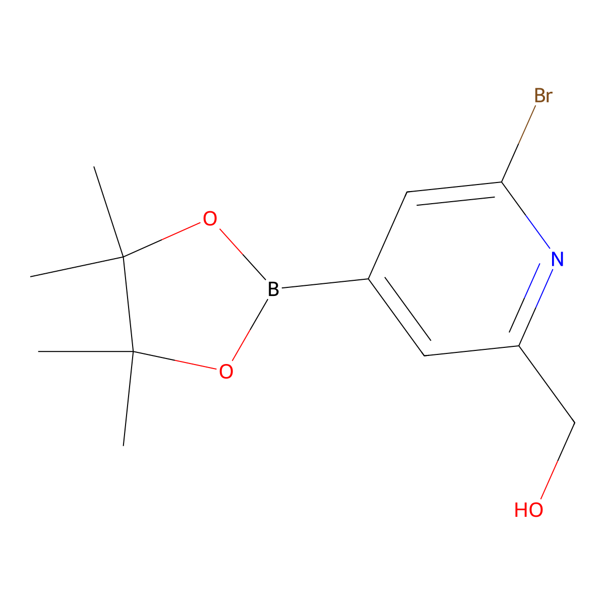 2-Bromo-6-(hydroxymethyl)pyridine-4-boronic acid pinacol ester molecular structure, CAS 2223046-54-4