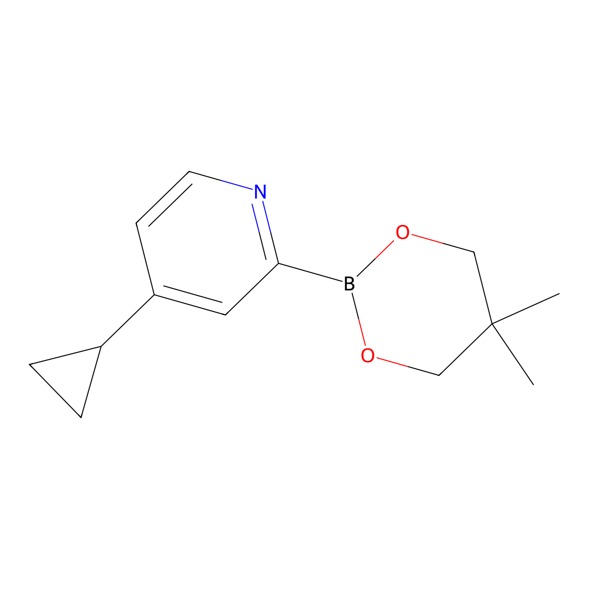 4-Cyclopropylpyridine-2-boronic acid neopentylglycol ester molecular structure, CAS 2223046-60-2