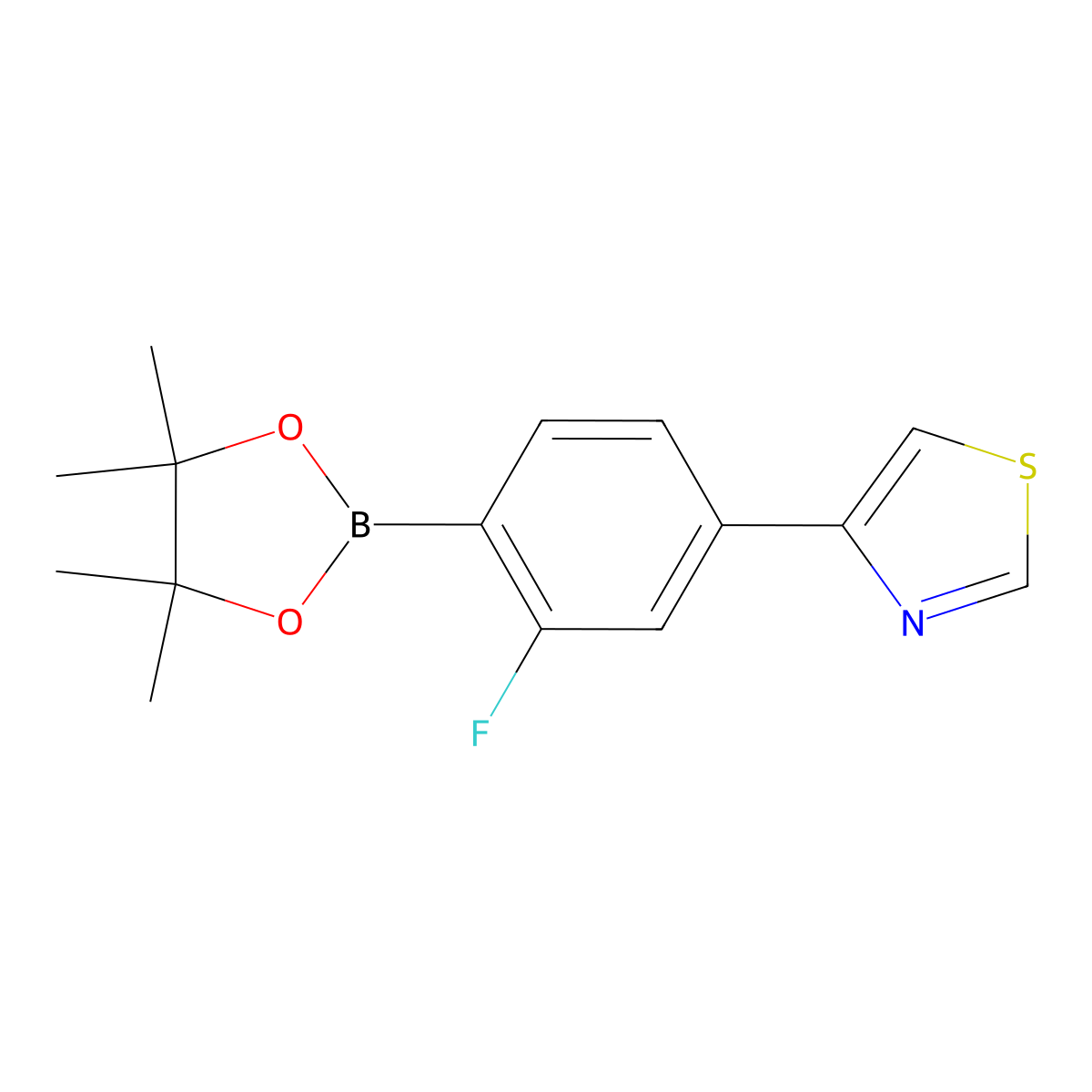 4-(Thiazol-4-yl)-2-fluorophenylboronic acid pinacol ester molecular structure, CAS 2223046-64-6