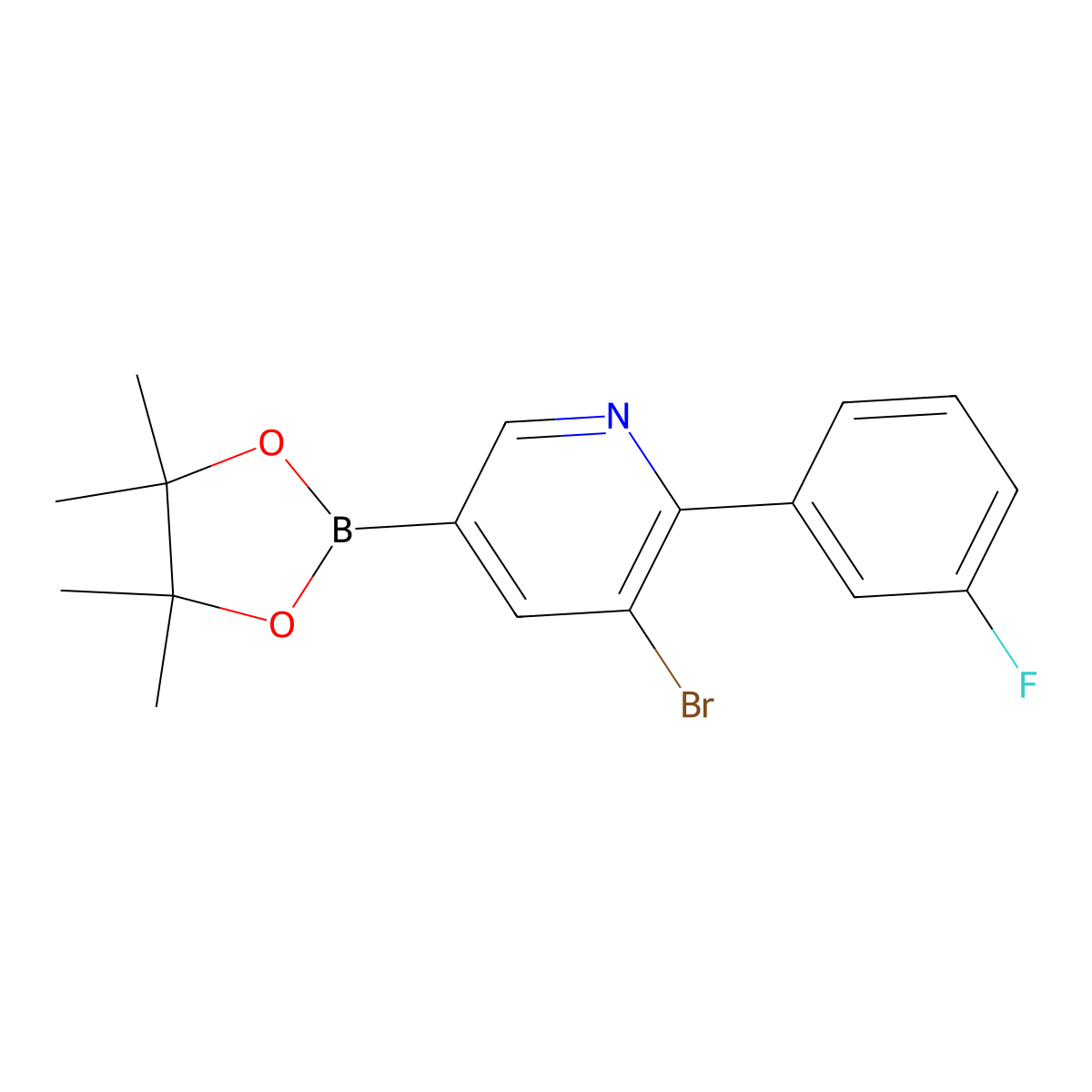 5-Bromo-6-(3-fluorophenyl)pyridine-3-boronic acid pinacol ester molecular structure, CAS 2223046-68-0