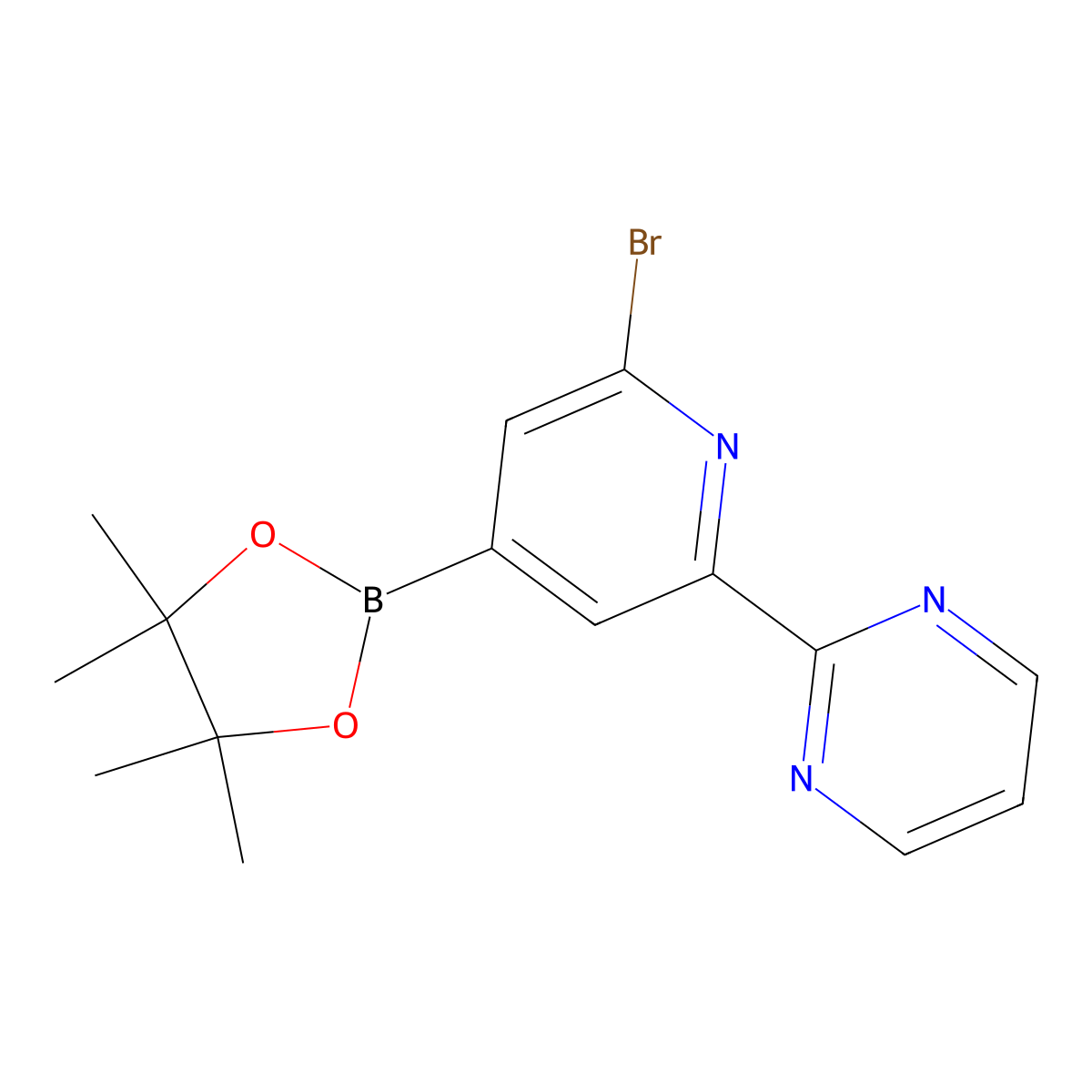 2-Bromo-6-(2-pyrimidyl)pyridine-4-boronic acid pinacol ester molecular structure, CAS 2223046-71-5