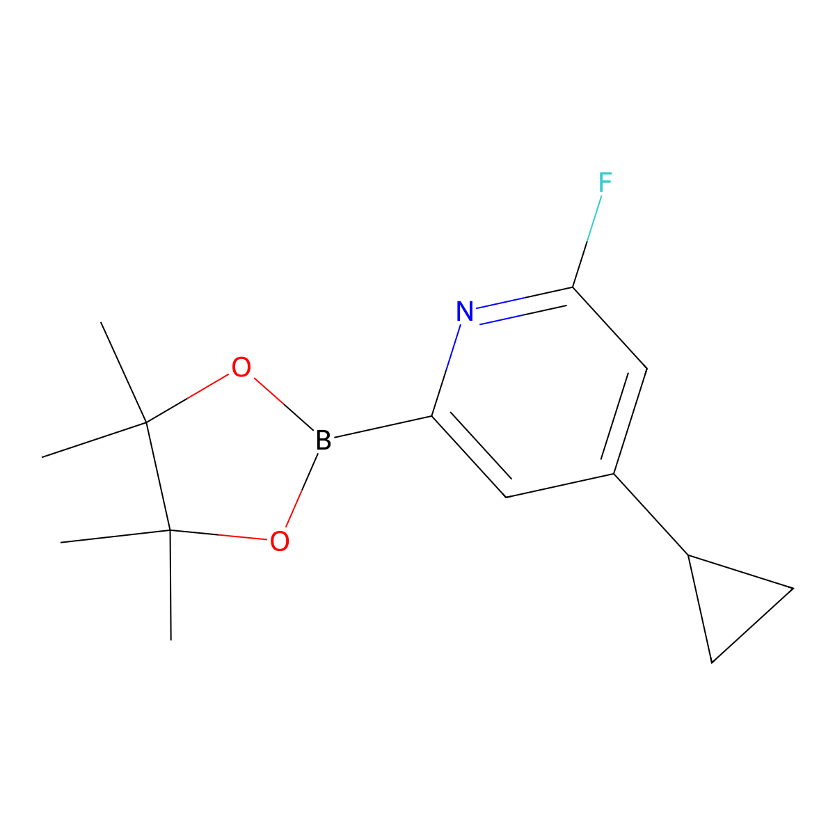 4-Cyclopropyl-2-fluoro-6-(4,4,5,5-tetramethyl-1,3,2-dioxaborolan-2-yl)pyridine molecular structure, CAS 2223046-73-7