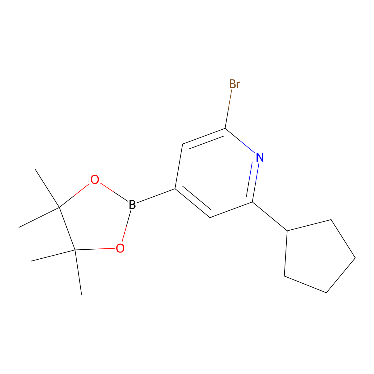 2-Bromo-6-(cyclopentyl)pyridine-4-boronic acid pinacol ester molecular structure, CAS 2223046-74-8